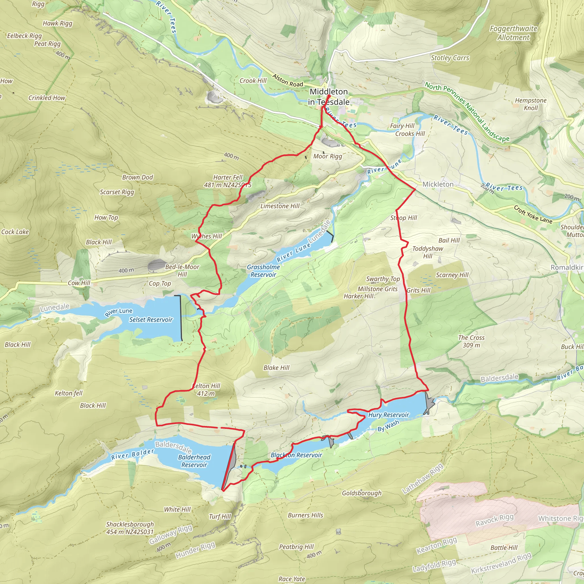 Lunedale and Baldersdale - Teesdale Challenge Walk mobile static map