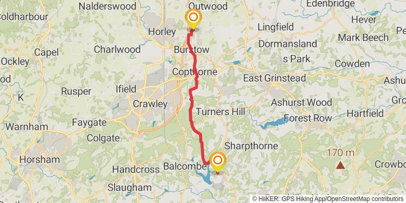 Old Coulsdon to Brighton Walk stage 2 Map