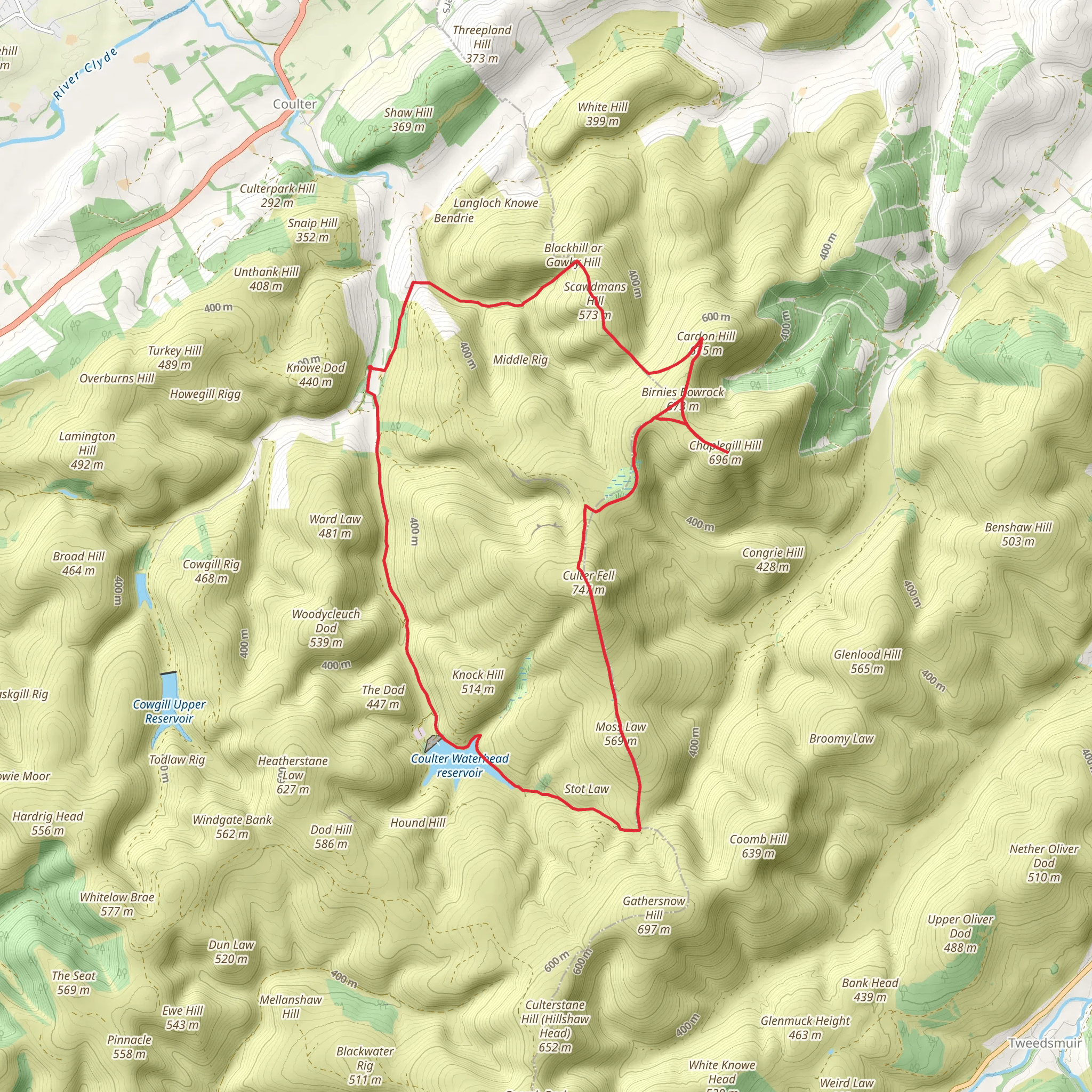 Culter Fell and Coulter Waterhead Reservoir Loop mobile static map