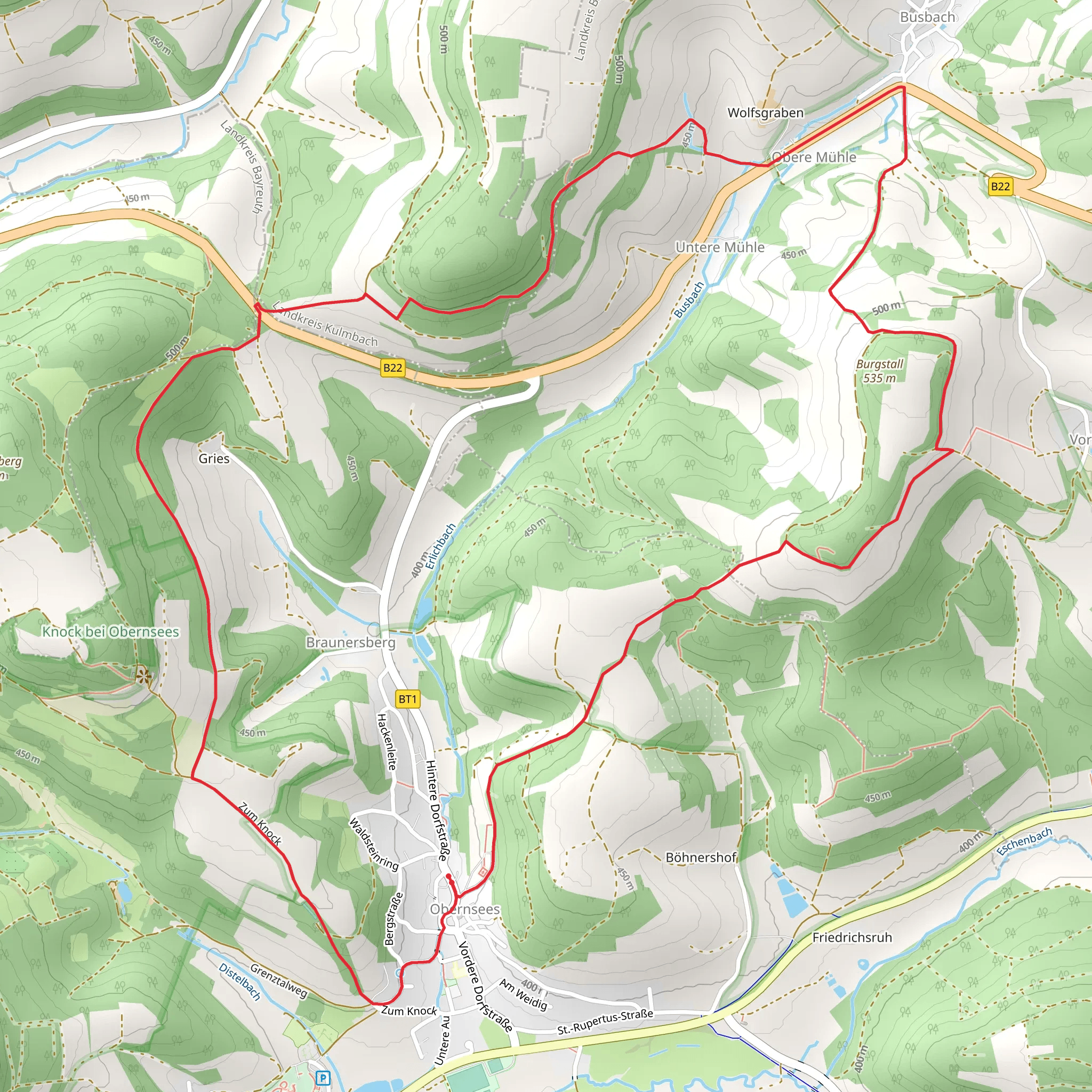 Obernsee Rundwanderweg and Oberailsfeld Hollfeld mobile static map