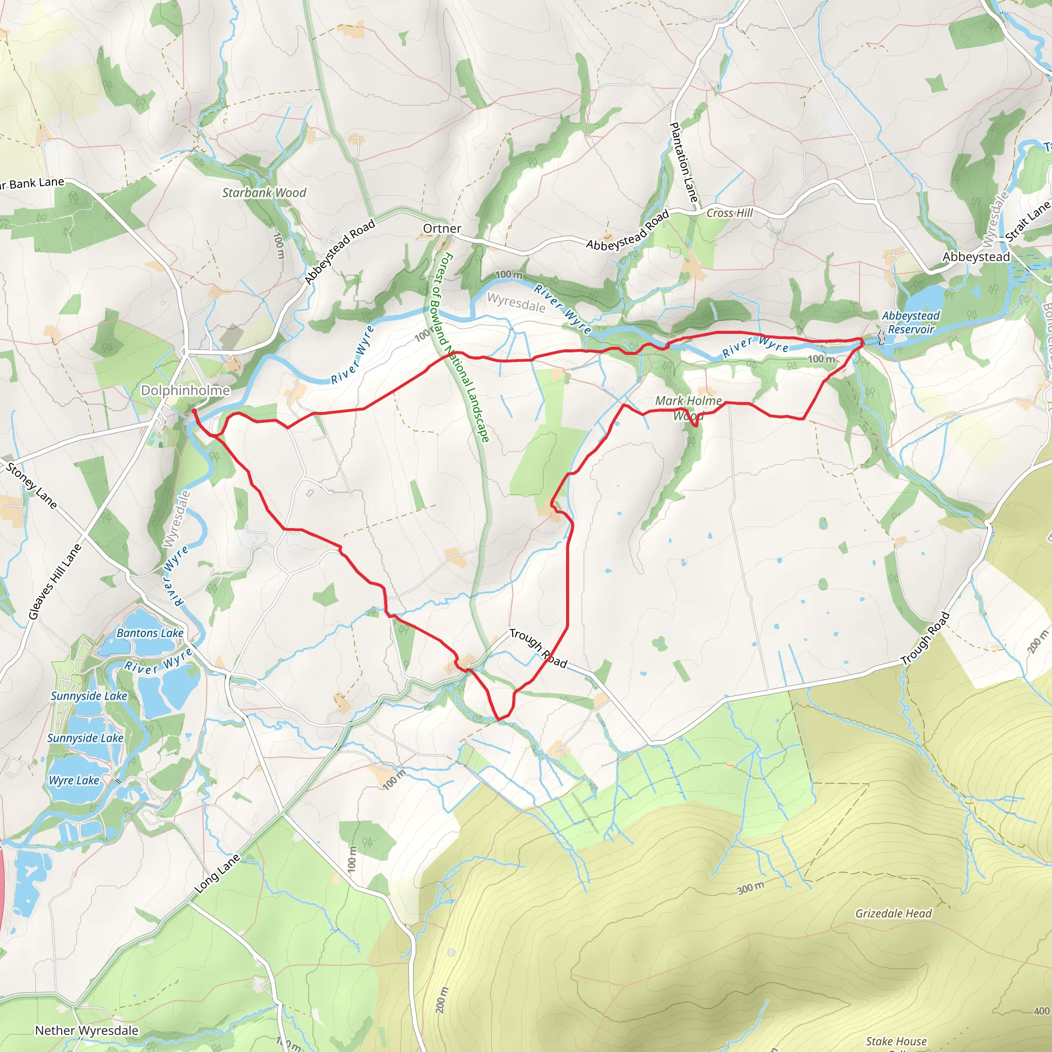 Dolphinholme Eastern Loop via Abbeystead Reservoir mobile static map