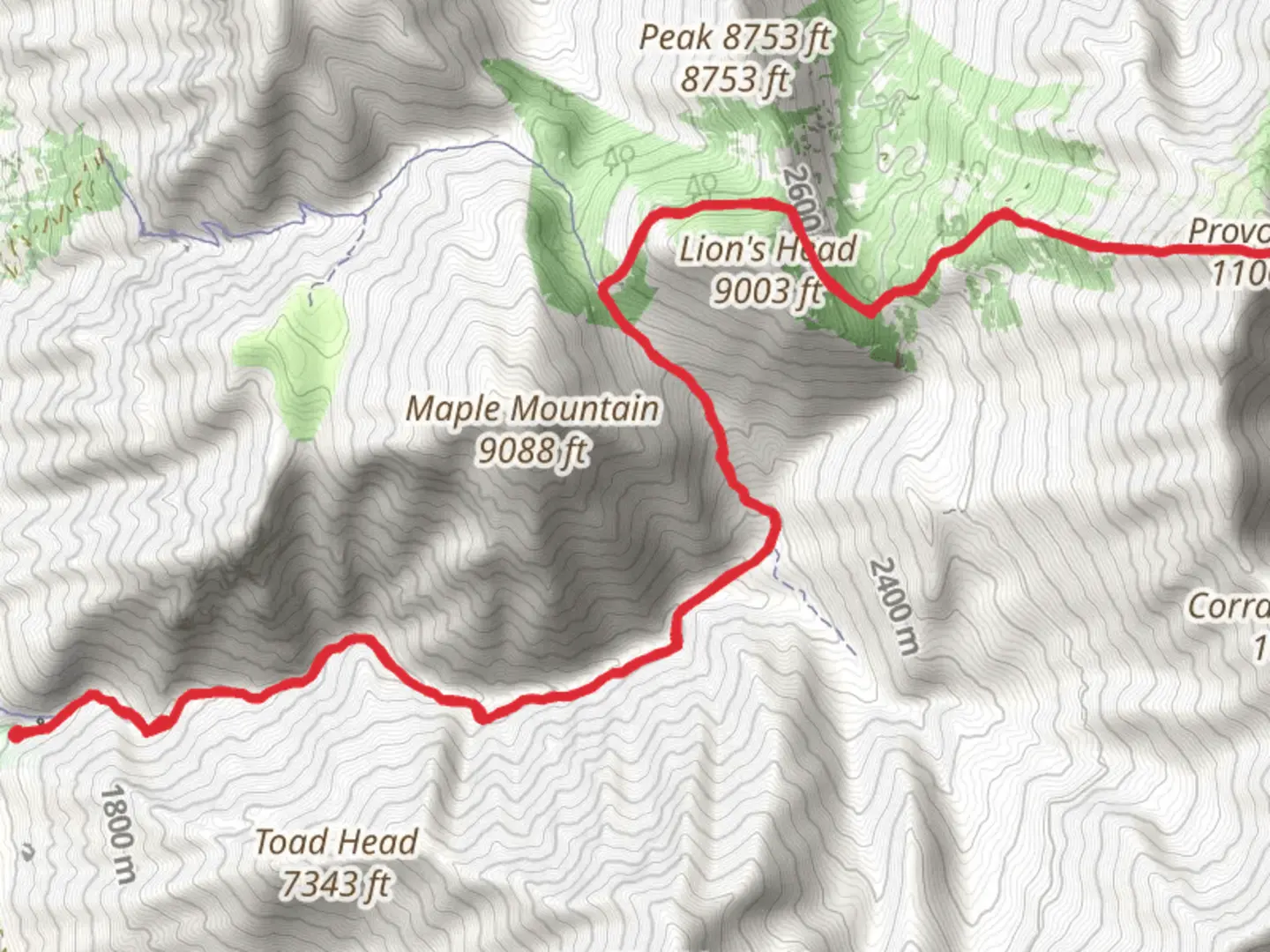 An image depicting the trail Provo Peak via Slate and Slide Canyon Trail and its surrounding area.