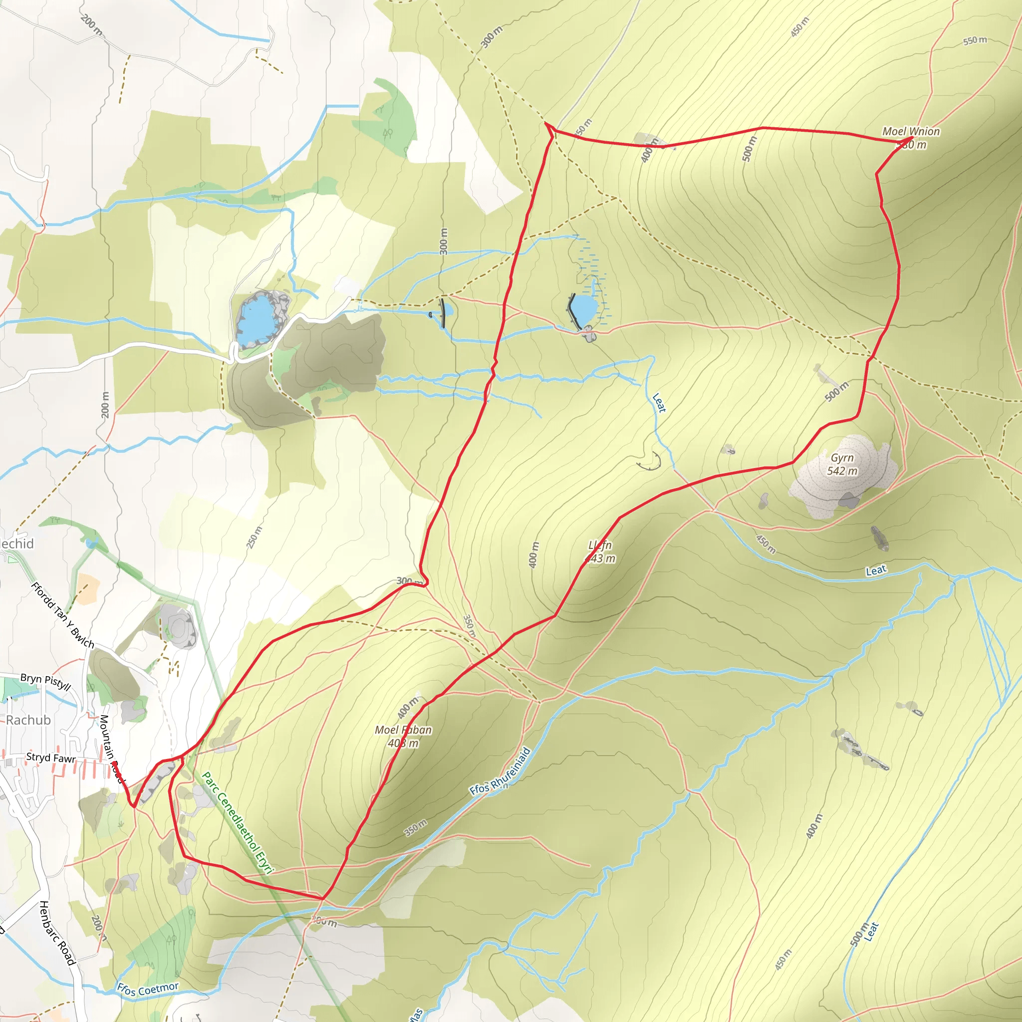 Moel Faban - Gyrn and Moel Wnion from Rachub mobile static map