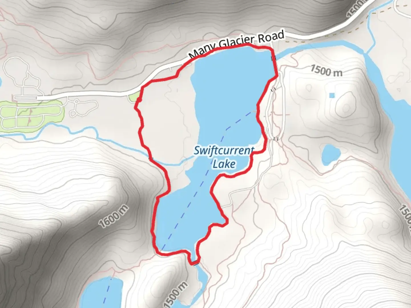 An image depicting the trail Swiftcurrent Lake Loop and its surrounding area.