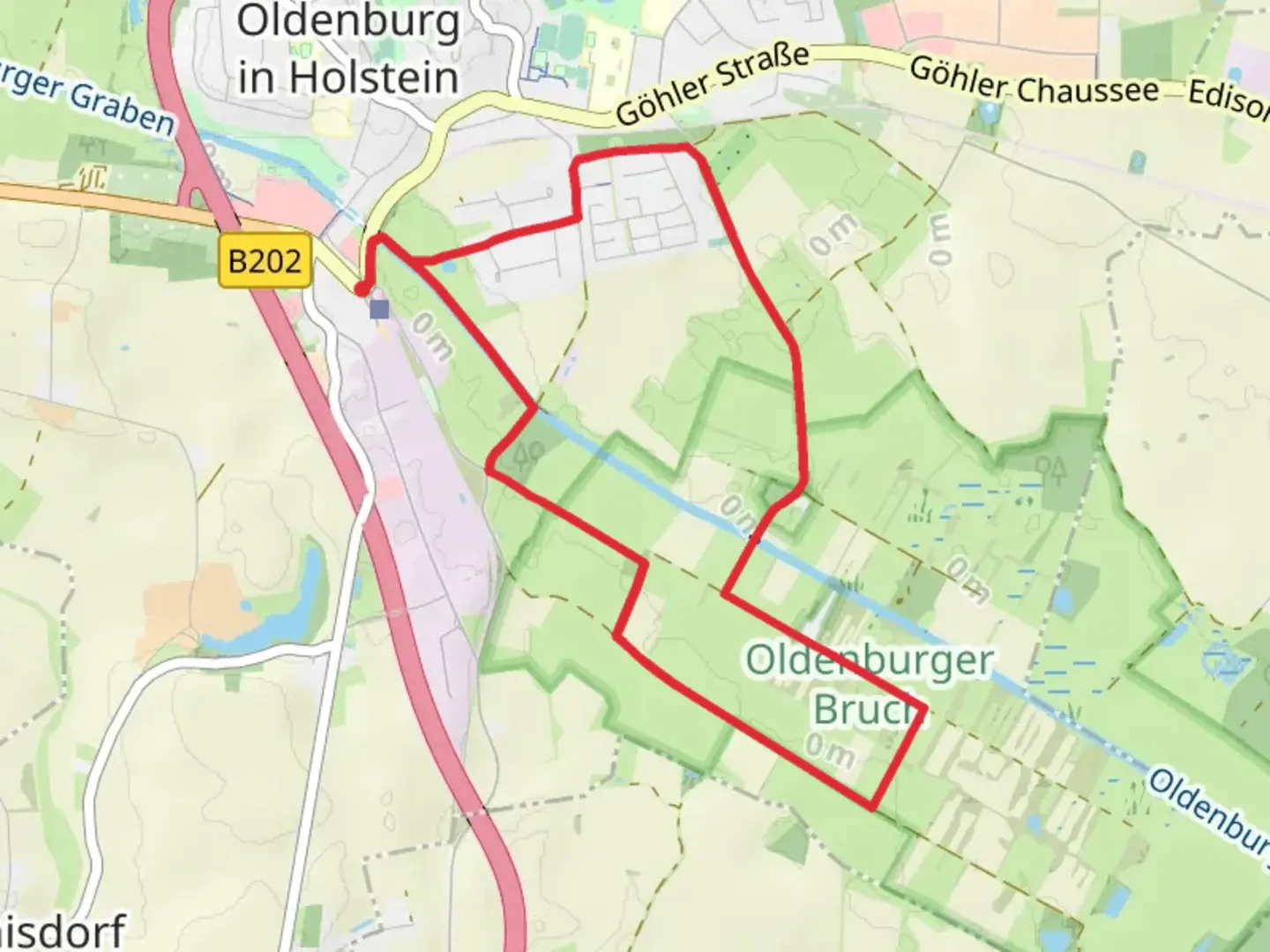An image depicting the trail Oldenburger Bruch Loop and its surrounding area.