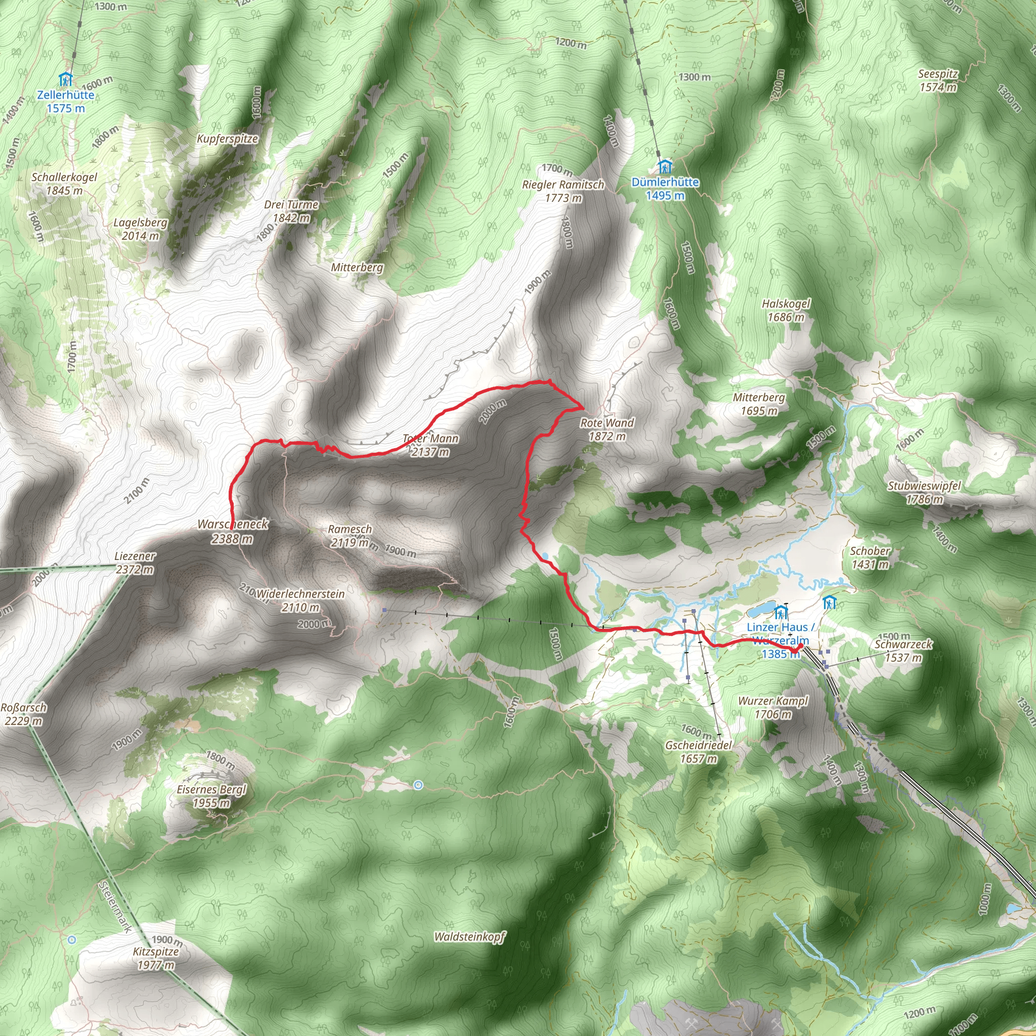 Warscheneck via Wurzeralm and Rote Wand mobile static map