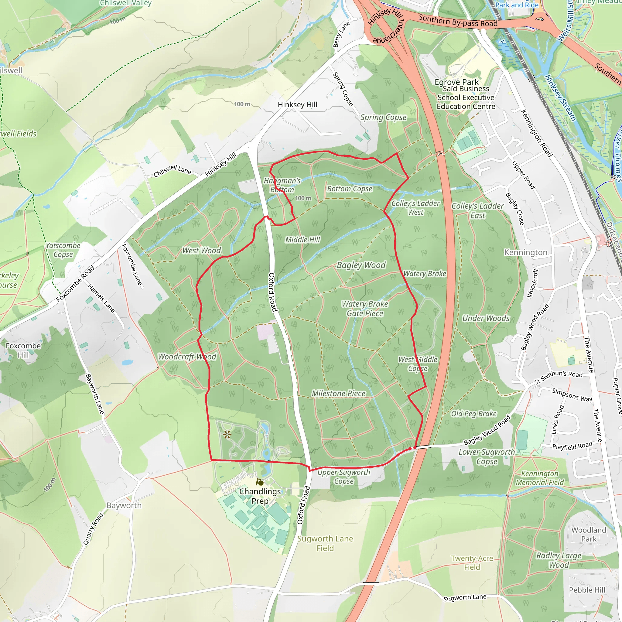 Bagley Wood and West Wood Loop mobile static map