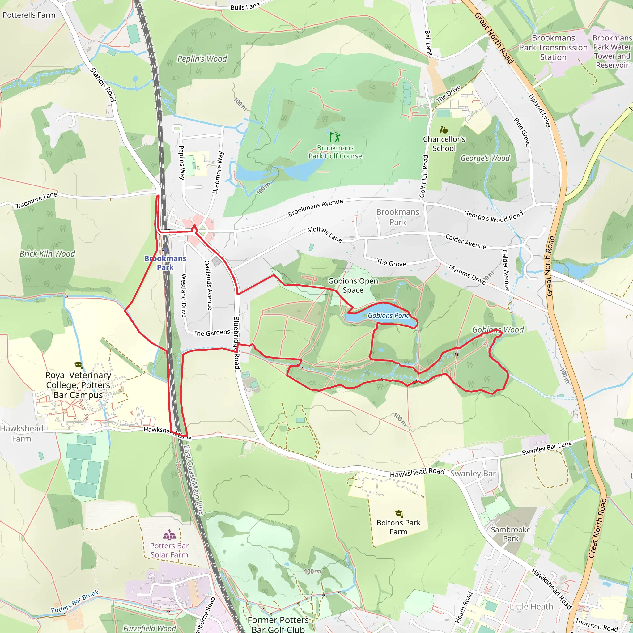 Brookmans Park and Gobions Pond Loop mobile static map