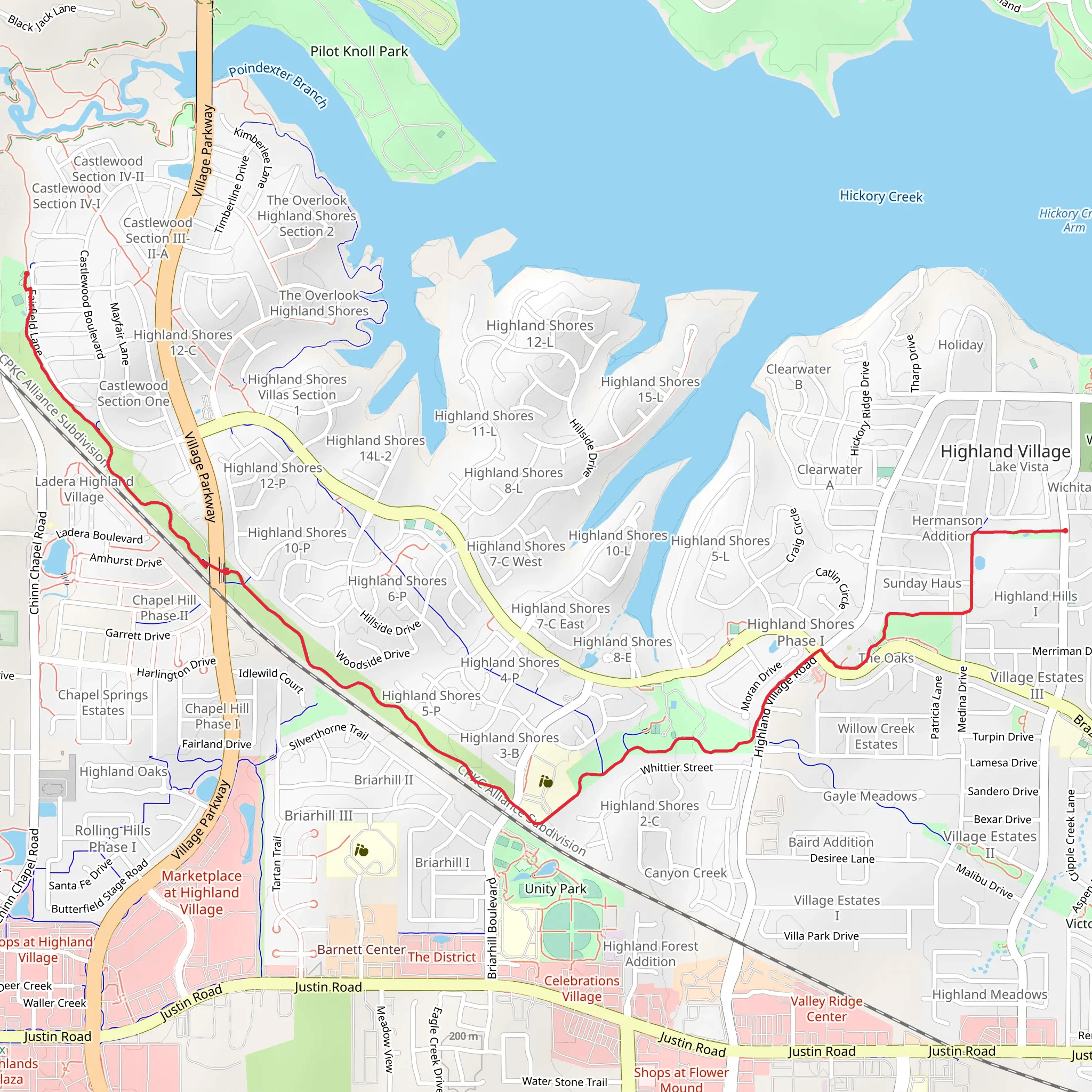 Highland Village City Trail and Murray Park mobile static map