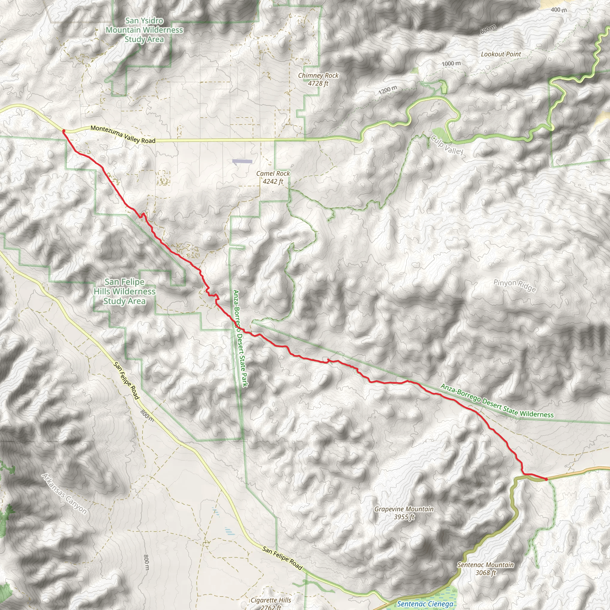 Grapevine Canyon Road Trail mobile static map