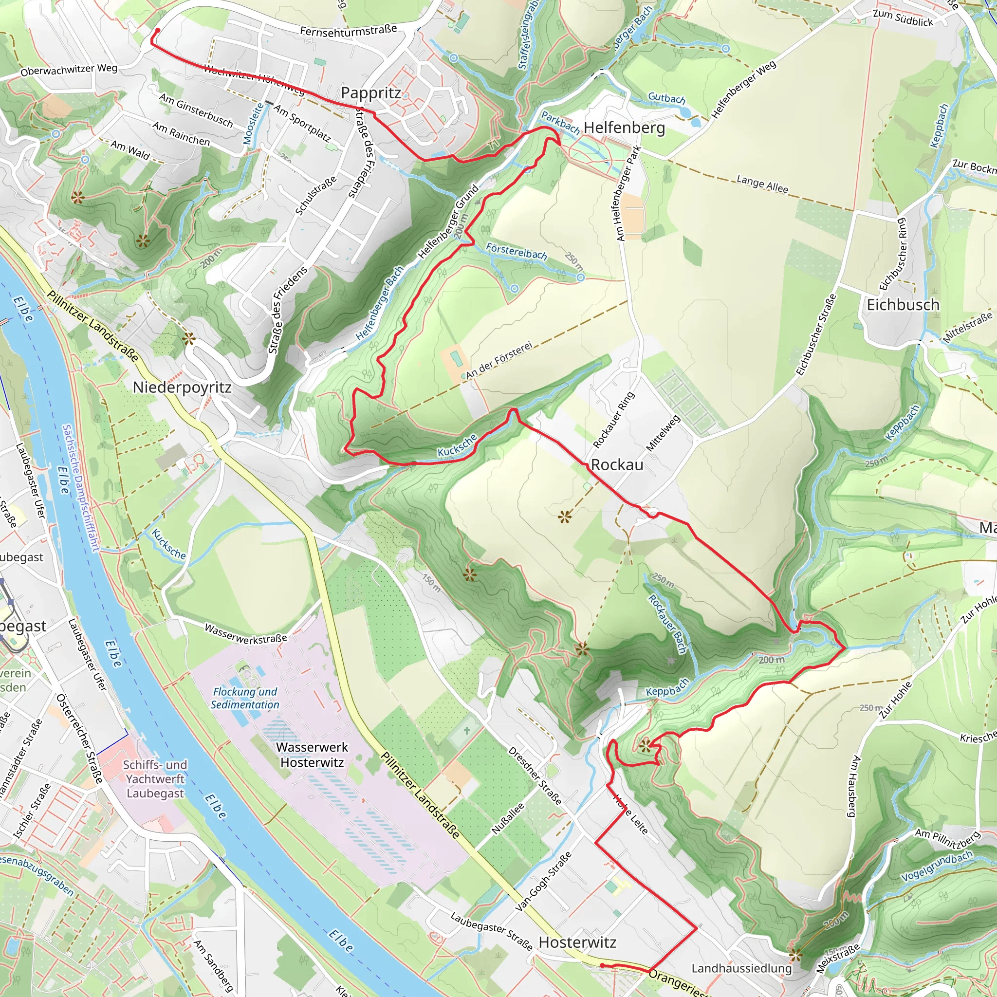 Hosterwitz to Wachwitz via Gelber Strich mobile static map