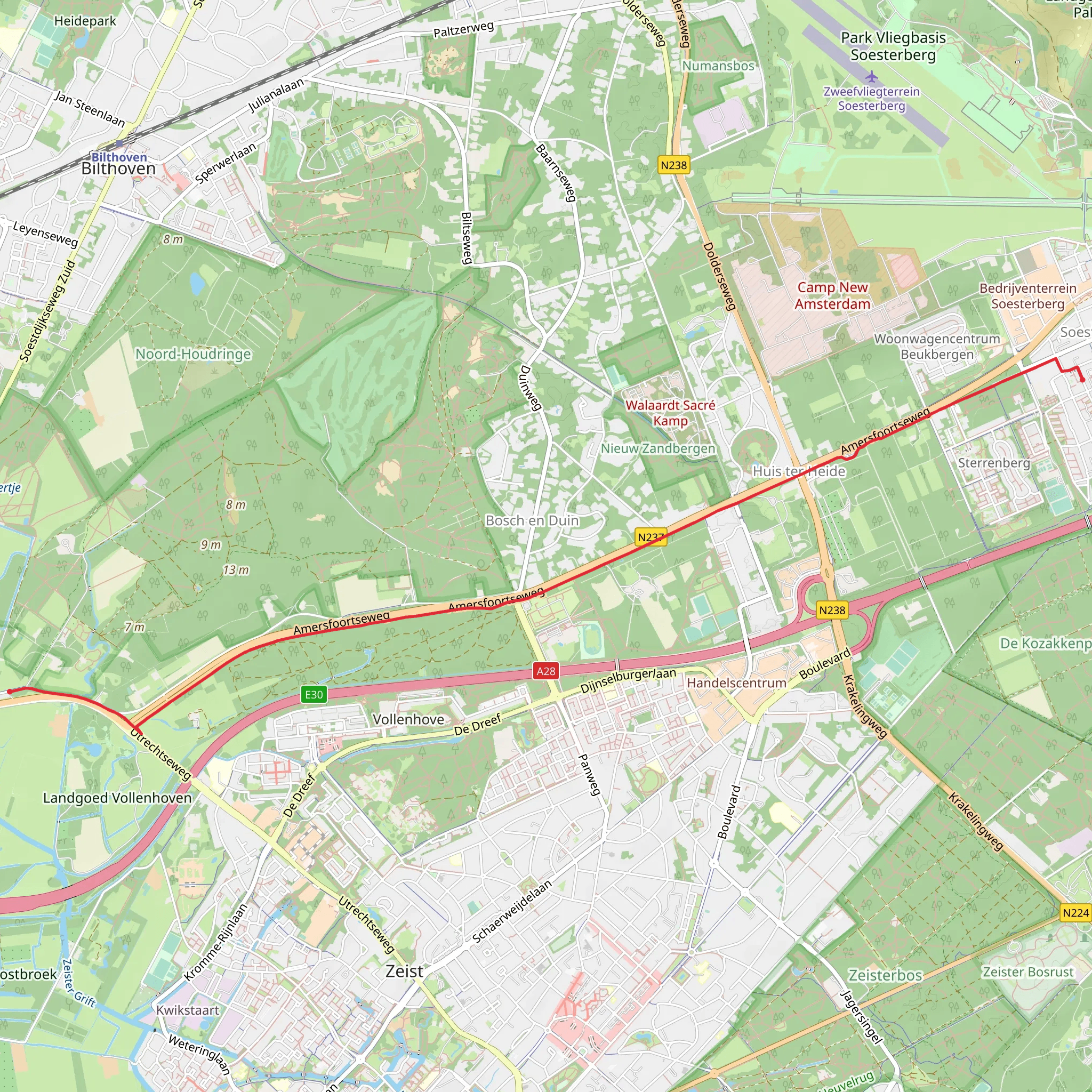 De Biltsche Hoek to Soesterberg via Amersfoortseweg mobile static map