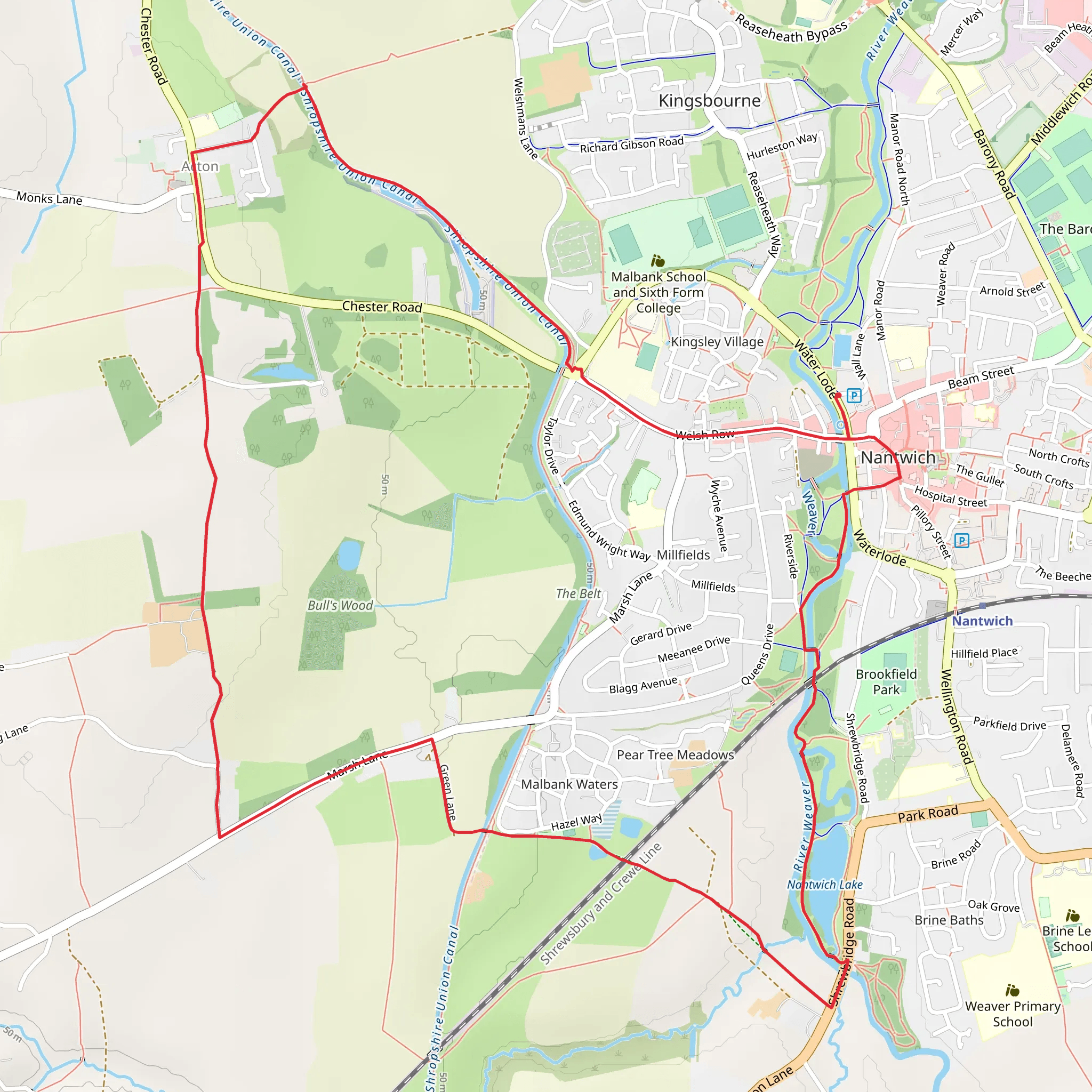 Nantwich Lake and Acton Loop mobile static map