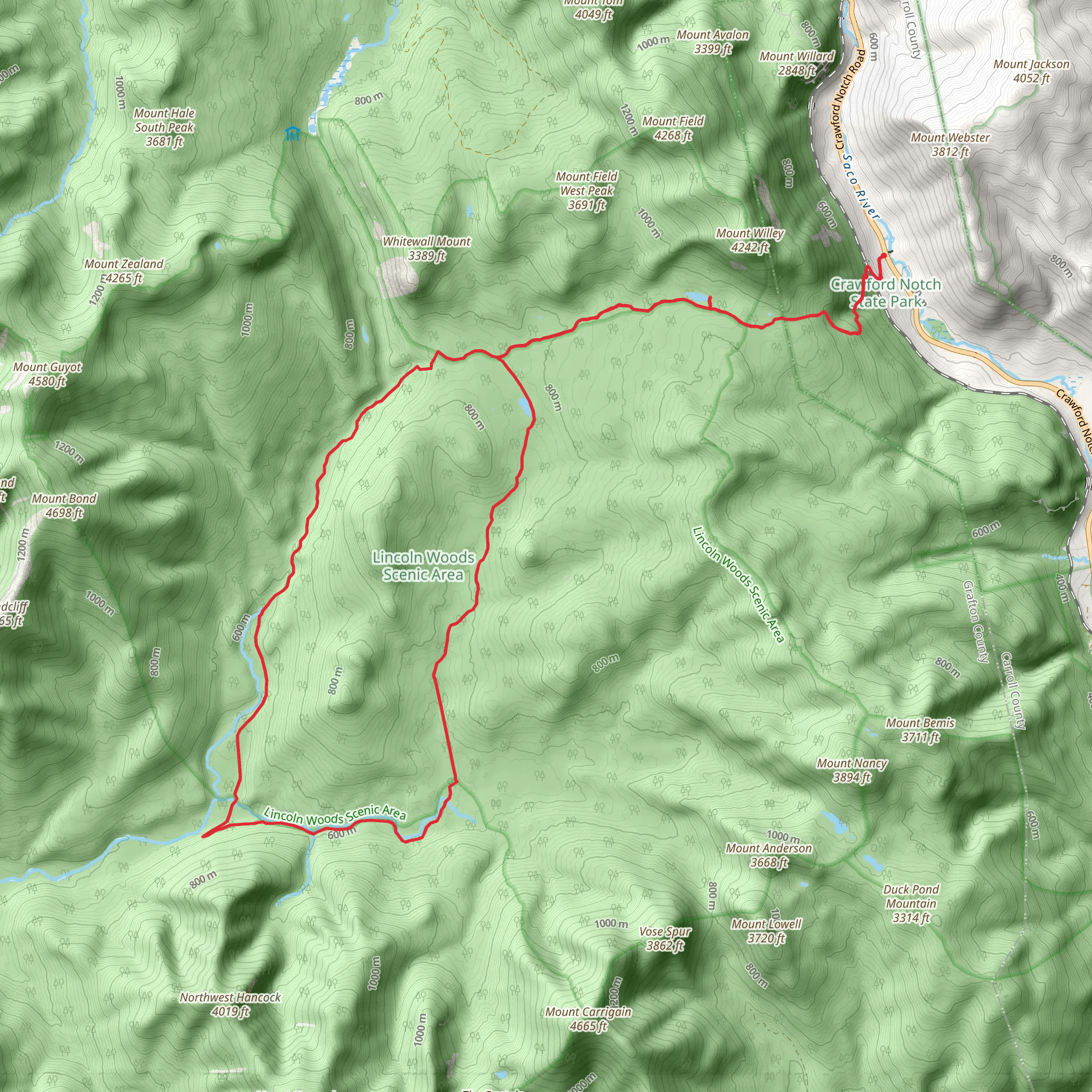 Thoreau Falls Trail and Shoal Pond Trail Loop via Ethan Pond Trail mobile static map