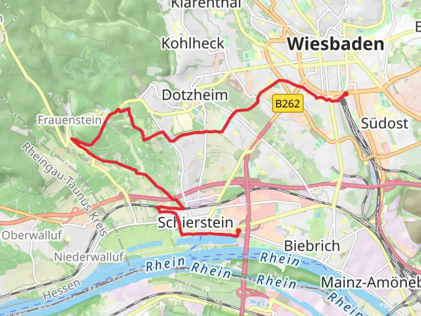 An image depicting the trail Schierstein to Wiesbaden Walk and its surrounding area.