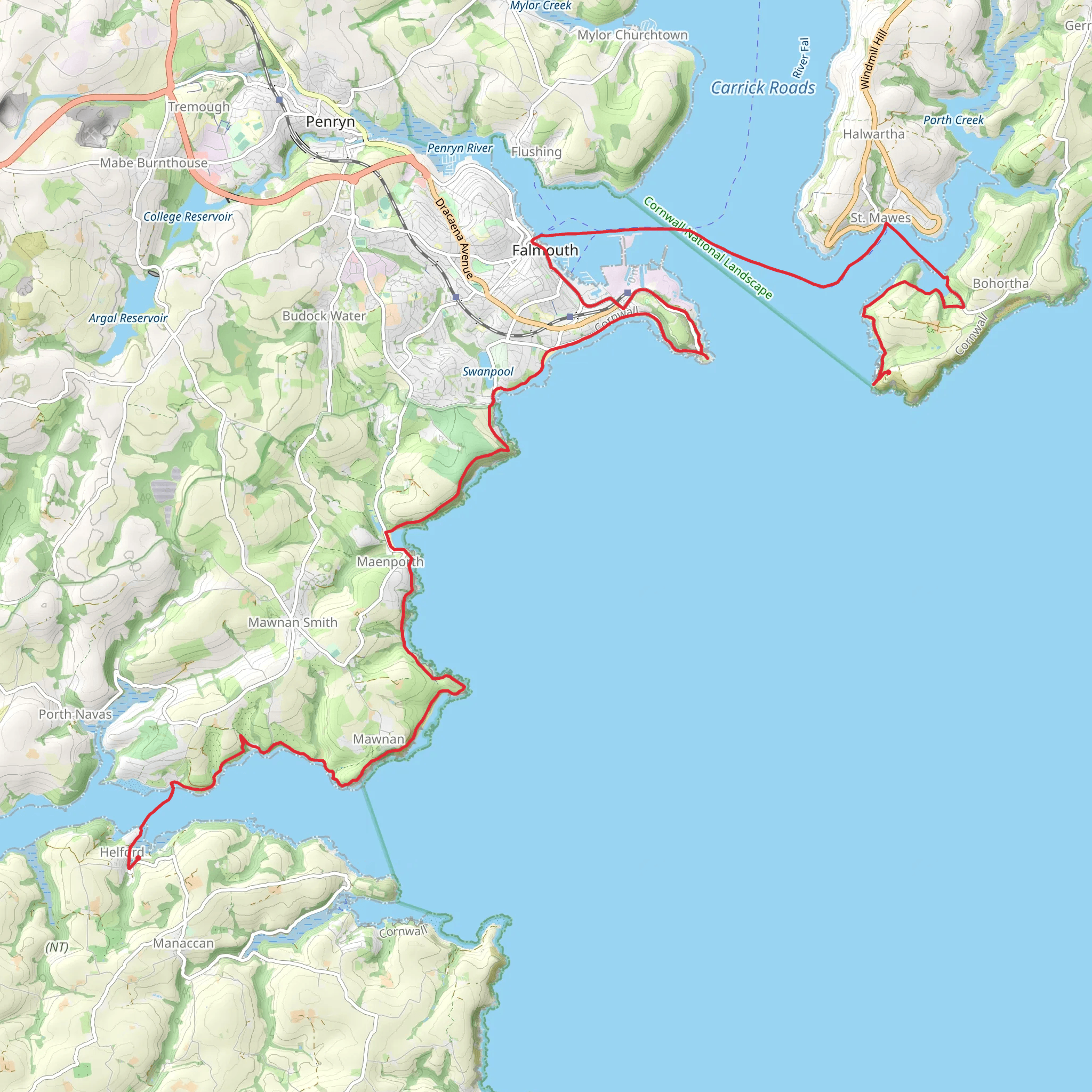 Helford to St Anthony Head Walk mobile static map