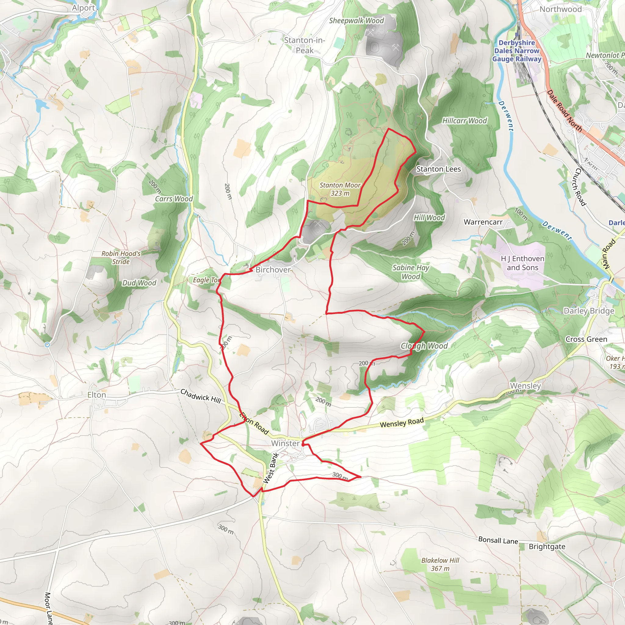 Stanton Moor and The Nine Ladies Stones from Winster mobile static map