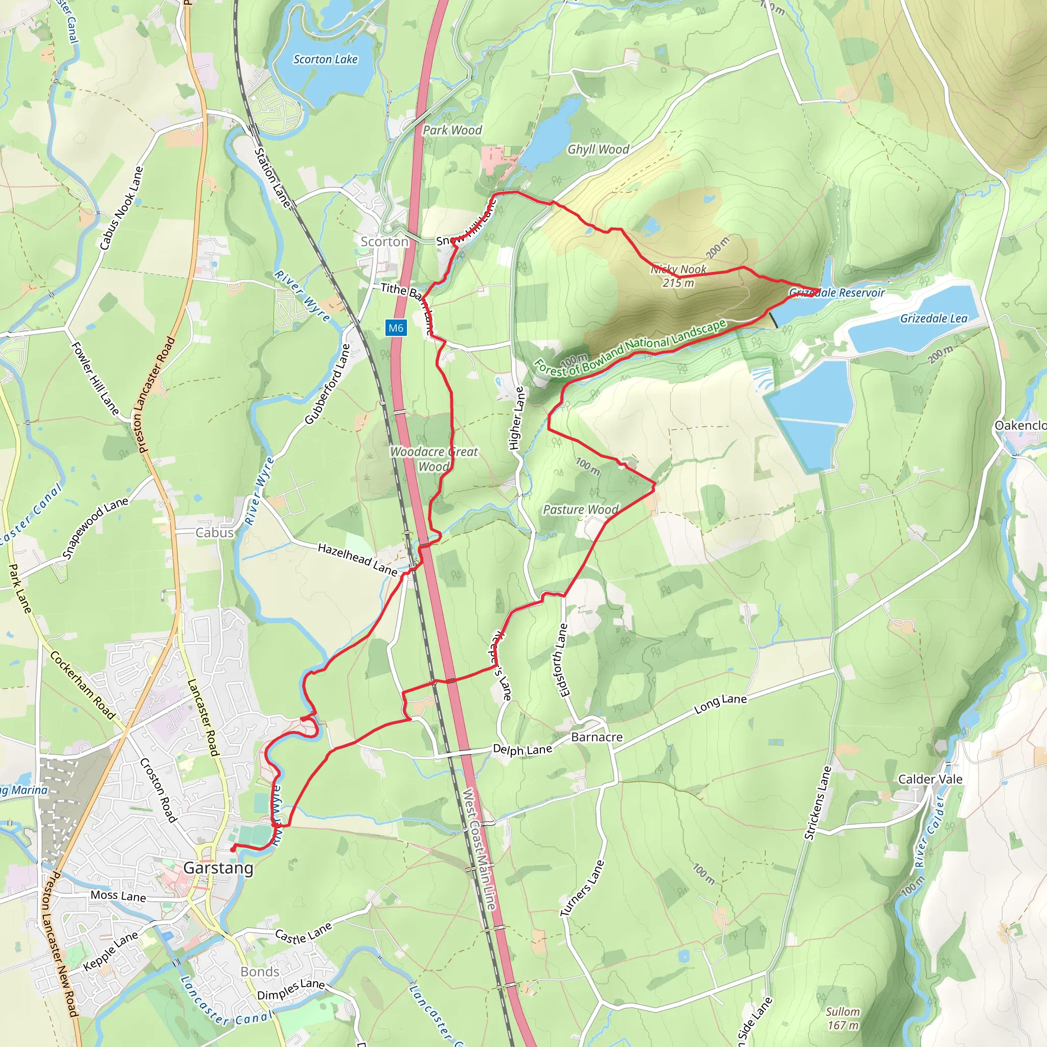 Woodacre Great Wood, Nicky Nook and Grizedale Reservoir Loop mobile static map
