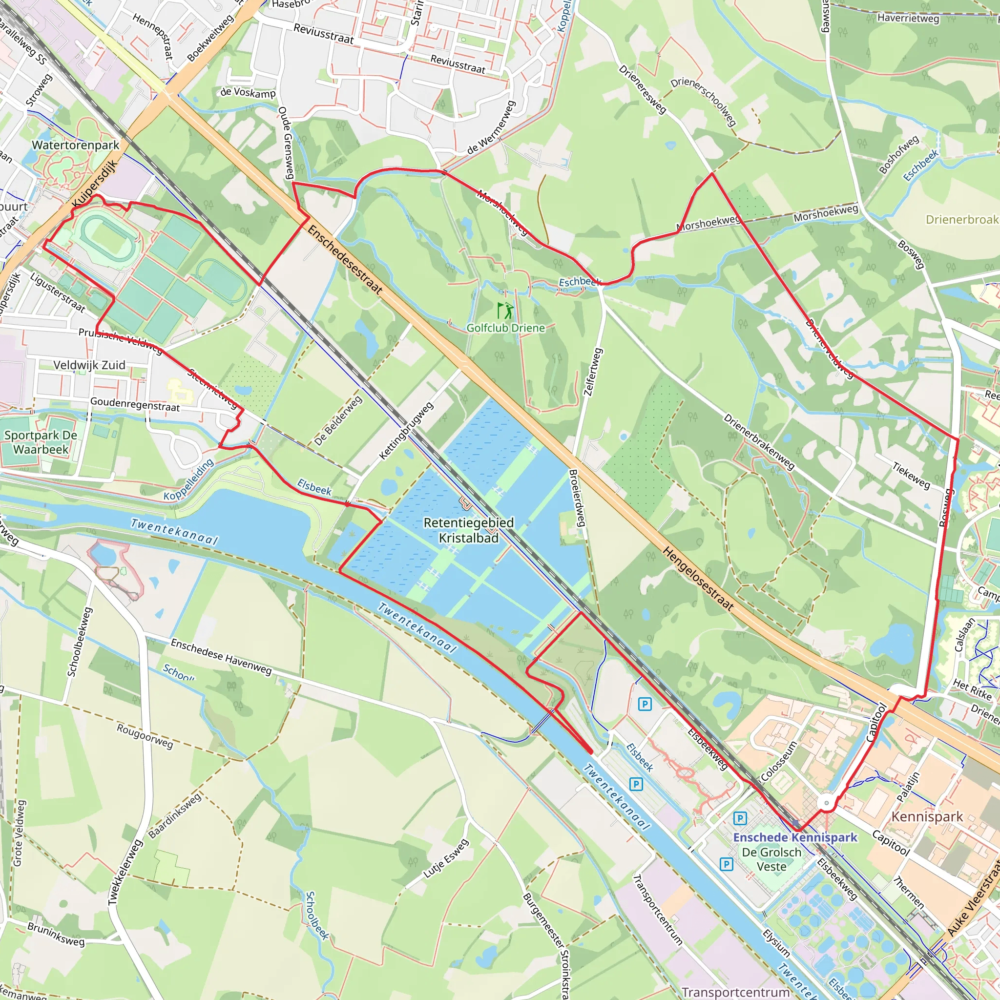 Rondje Hengelo and Rondje Enschede Loop via Retentiegebied Kristalbad mobile static map