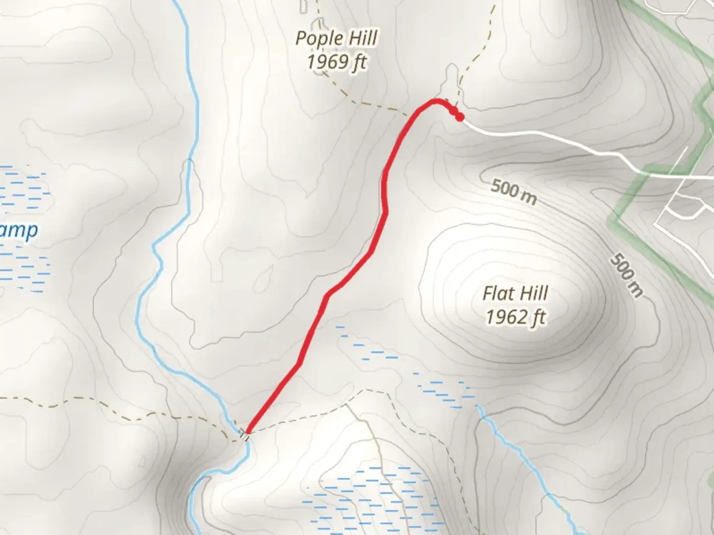 An image depicting the trail Vernooy Falls and its surrounding area.