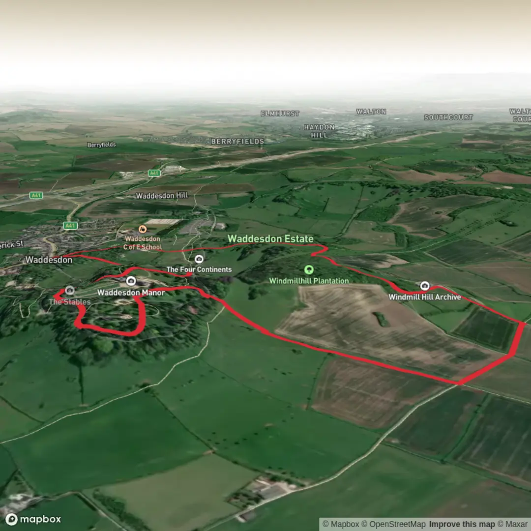 An image depicting the trail Waddesdon Manor and Lodge Hill Loop and its surrounding area.