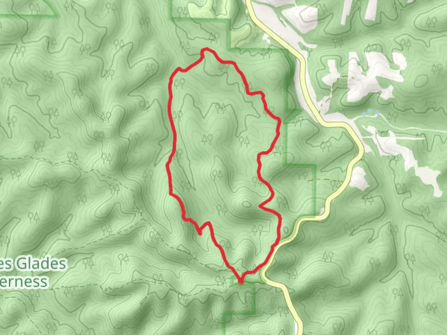 An image depicting the trail Pees Hollow Loop Trail and its surrounding area.