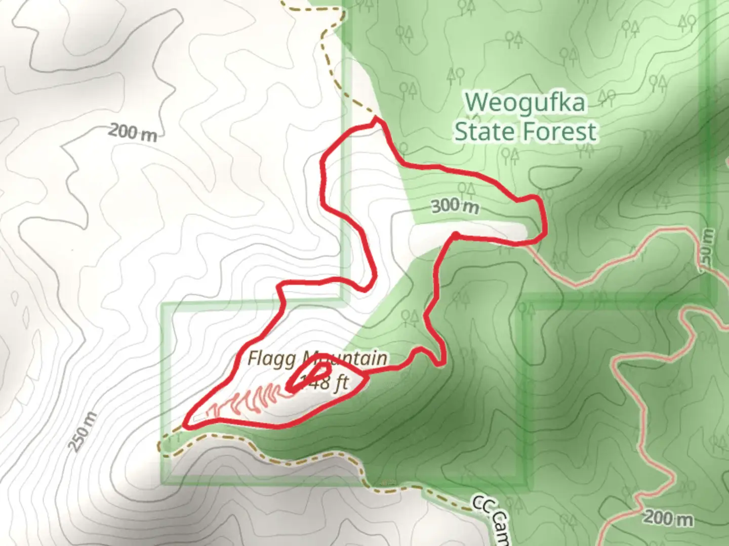 An image depicting the trail Flagg Mountain Loop and its surrounding area.