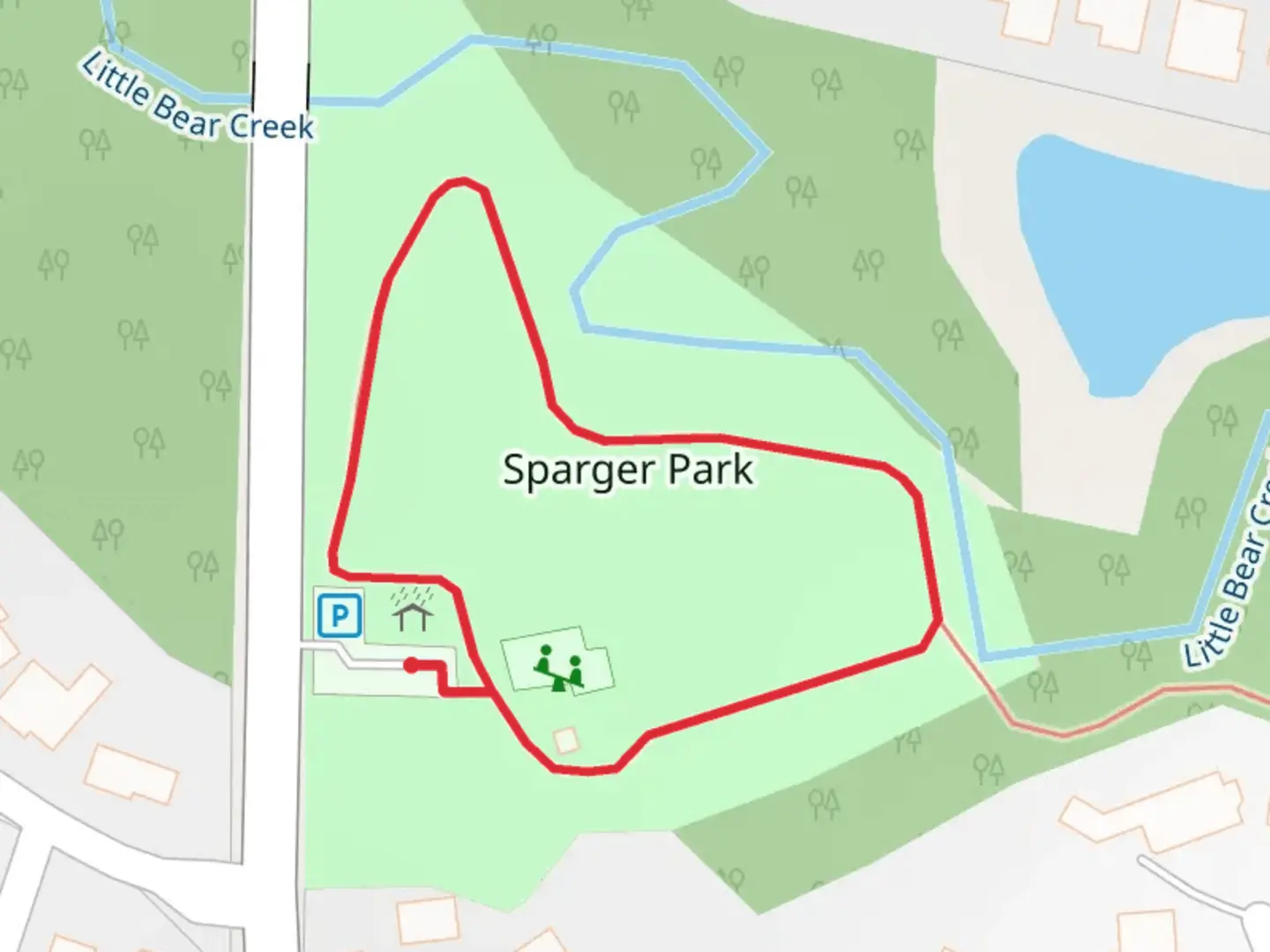 An image depicting the trail Sparger Park Loop and its surrounding area.