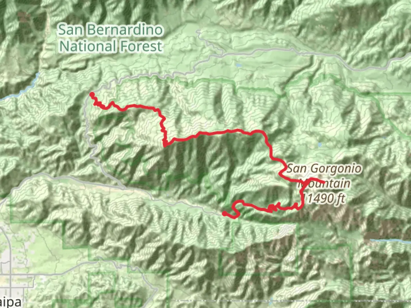 An image depicting the trail Angelus Oaks to Forest Falls via San Bernardino Peak Trail and its surrounding area.