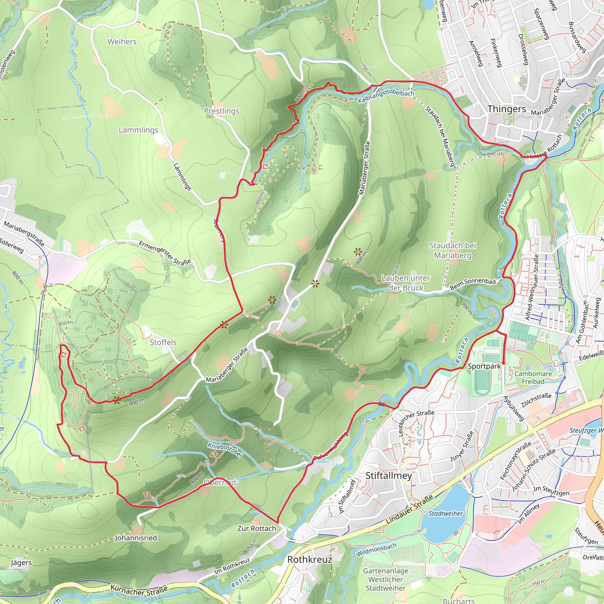 Kempten and Kalbsangsttobel mobile static map