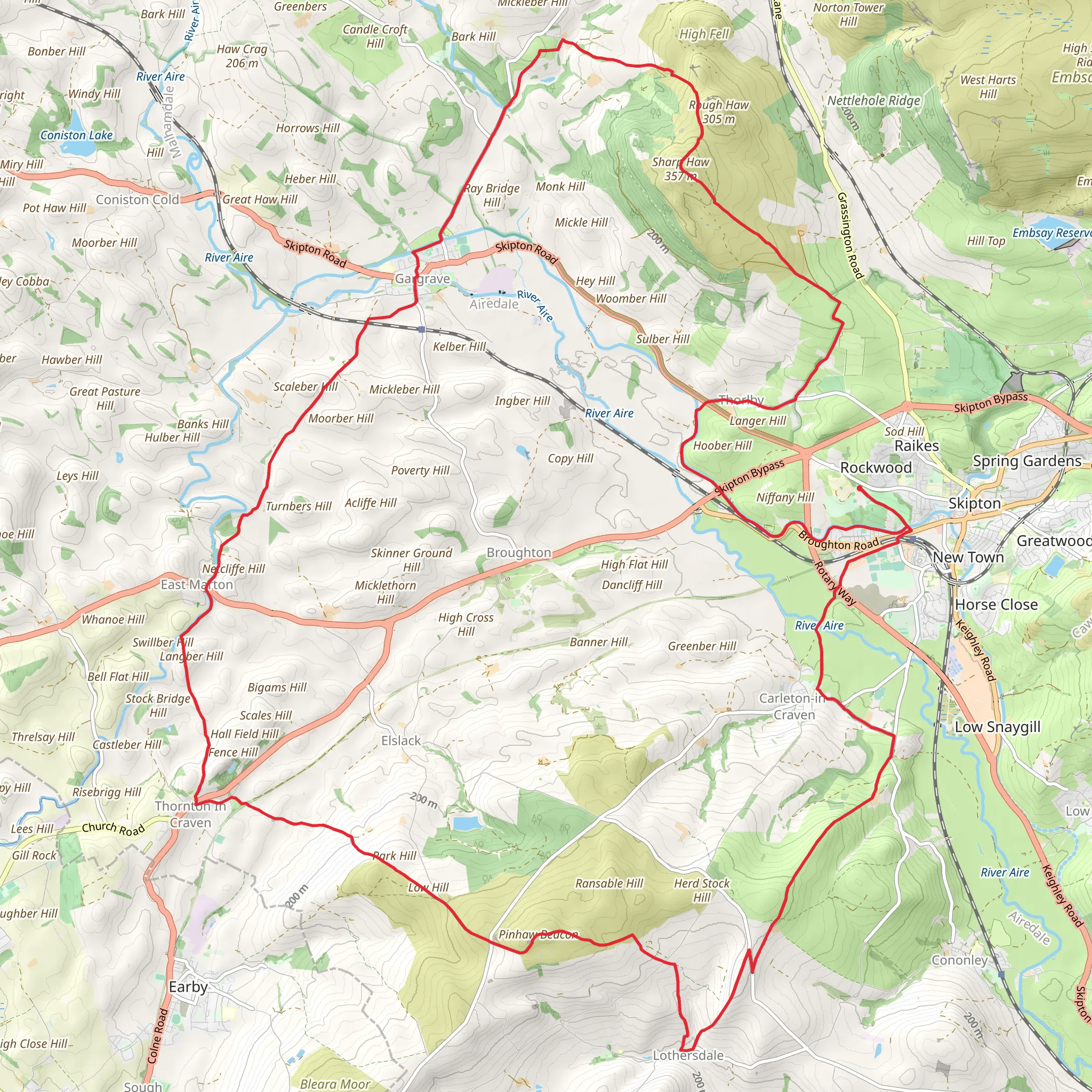 West Skipton Loop from Aireville Park mobile static map