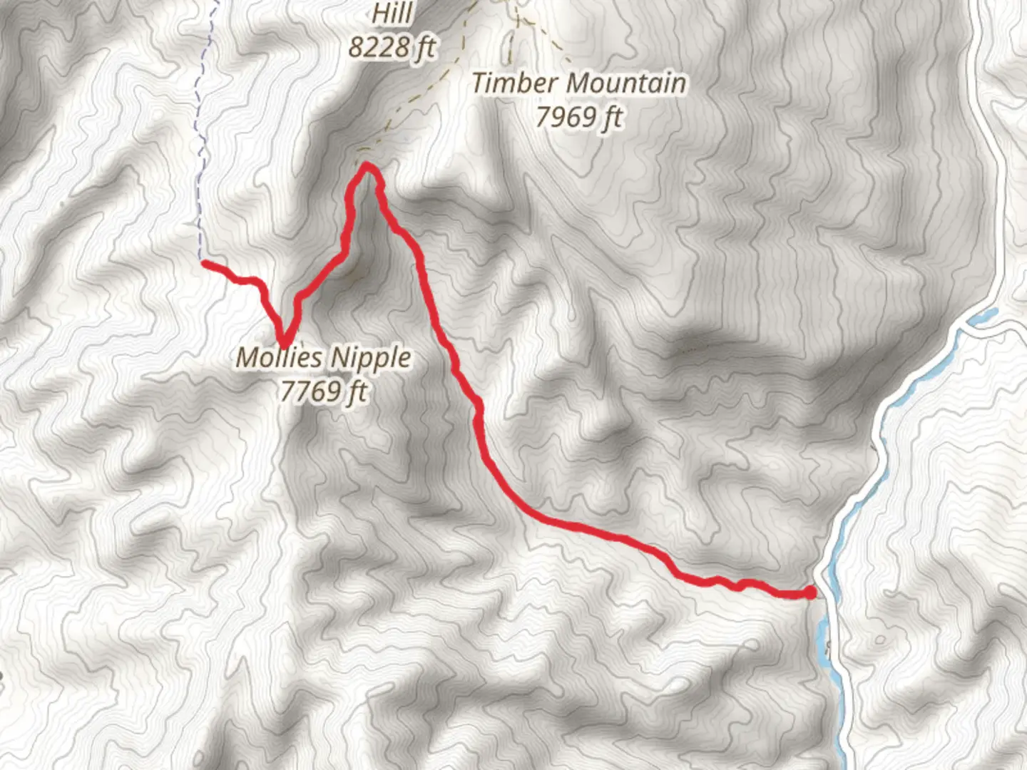 An image depicting the trail Sawmill Hollow Out and Back and its surrounding area.
