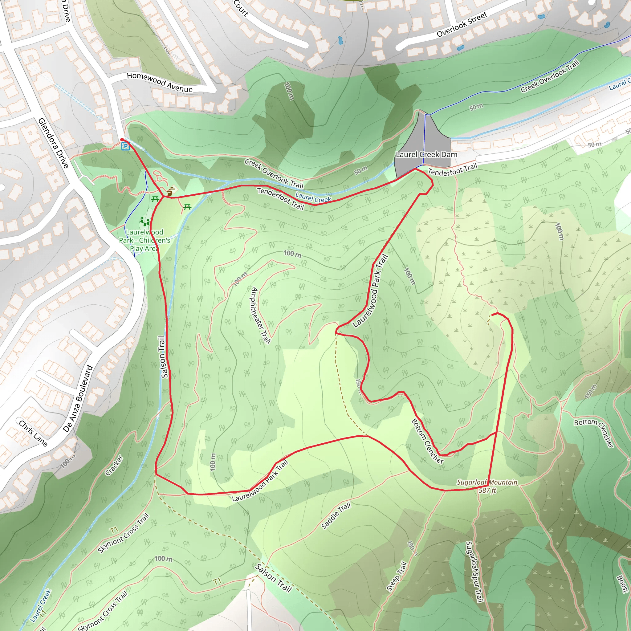 Tenderfoot Trail and Laurelwood Park Trail Loop mobile static map