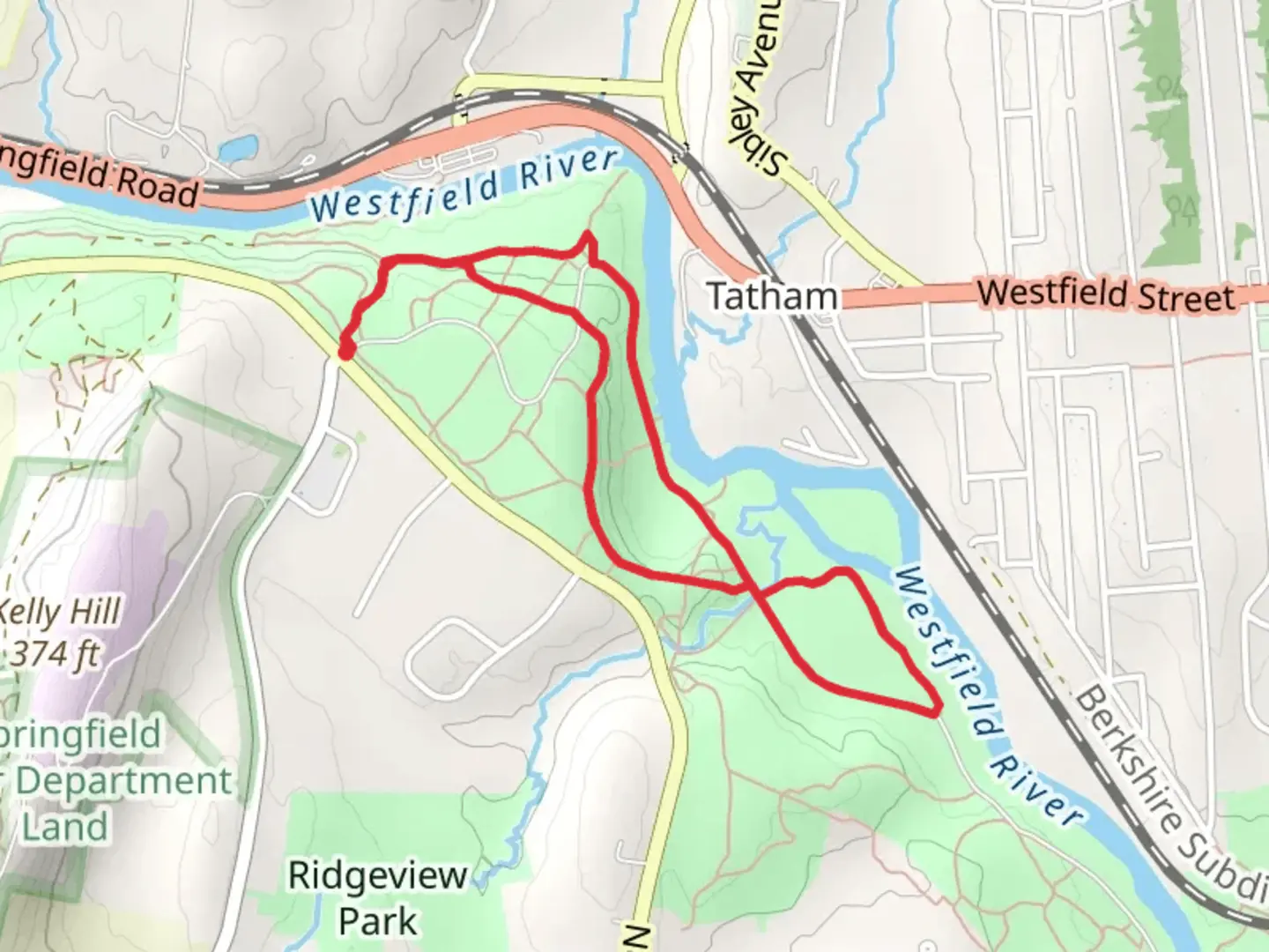 An image depicting the trail Westfield River Loop and its surrounding area.