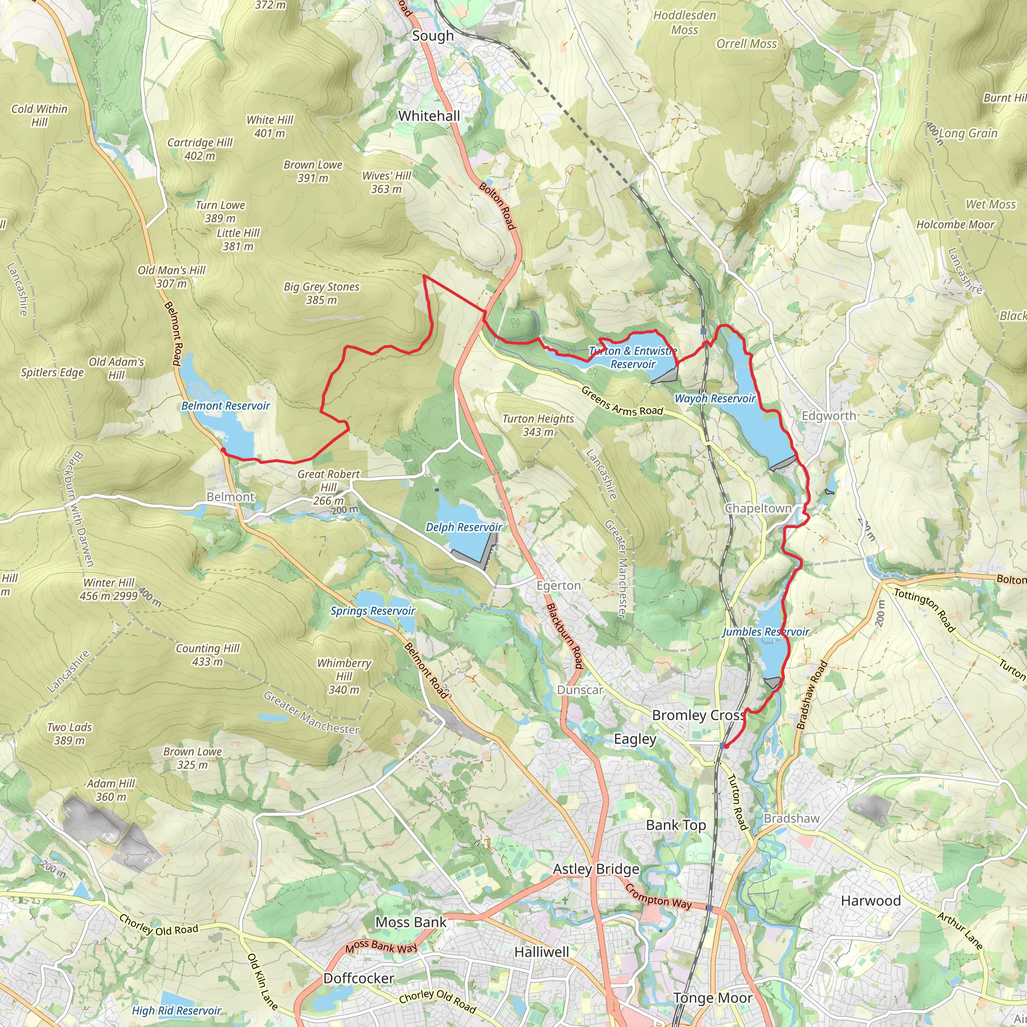 Belmont to Bromley Cross Walk mobile static map