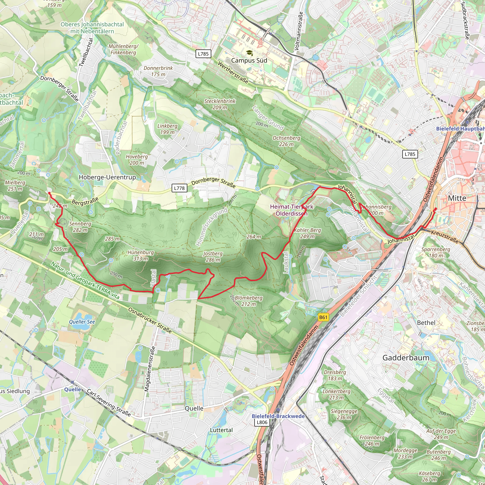 Wetterhaeuschen to Wanderparkplatz via Stauweiher and Tierpark mobile static map