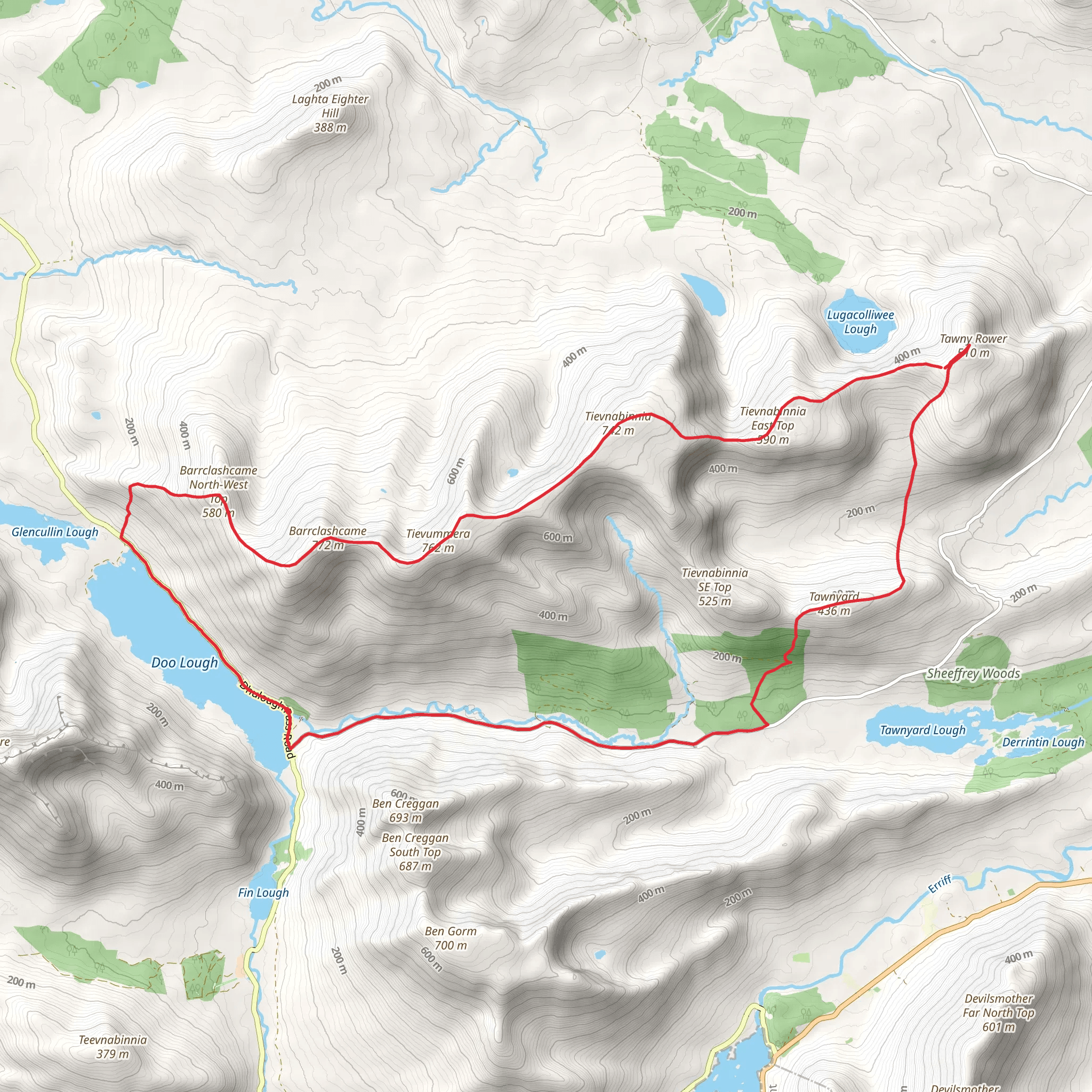 Tawny Rower Mountain Loop from Doo Lough mobile static map