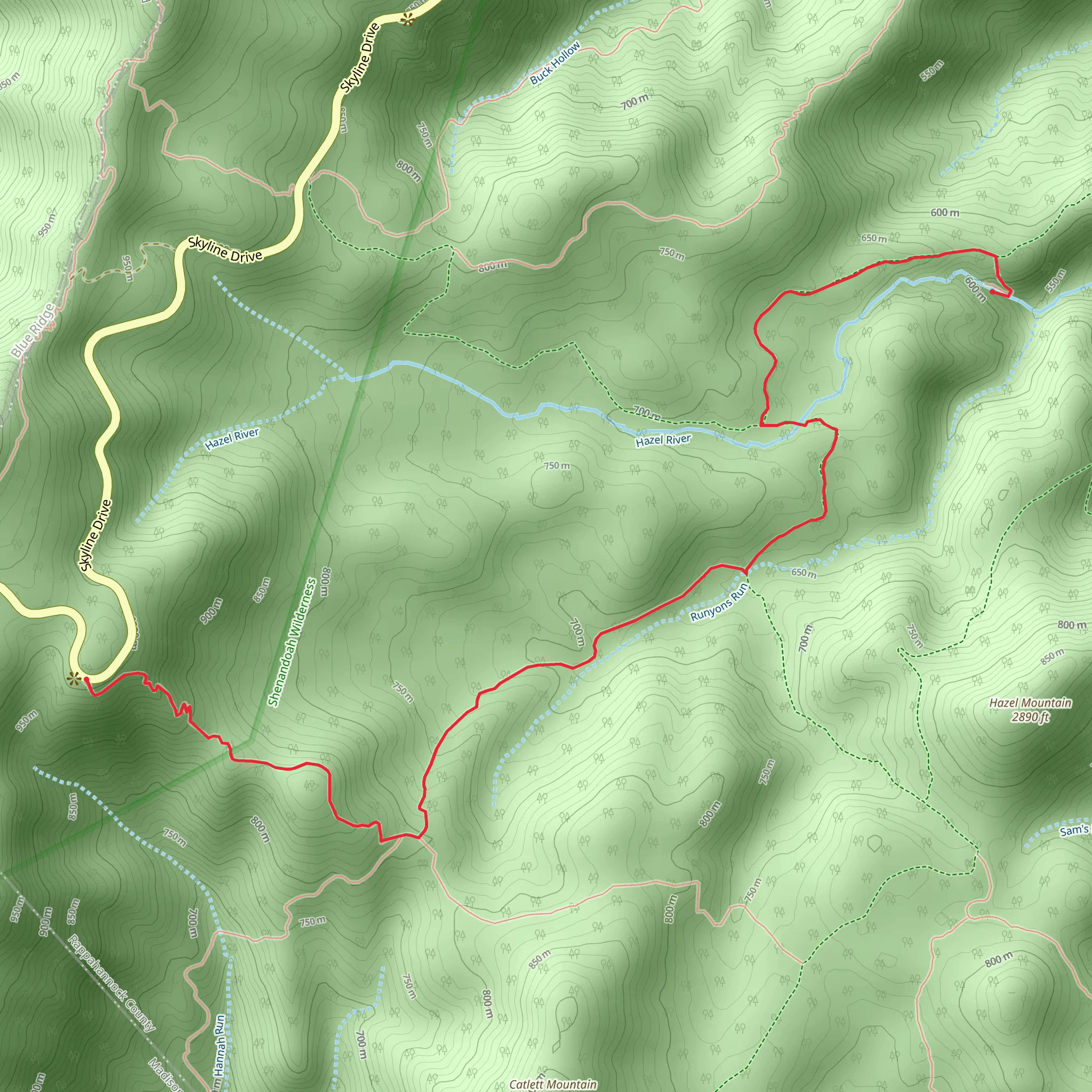Cave Falls via Hanna Run Trail mobile static map