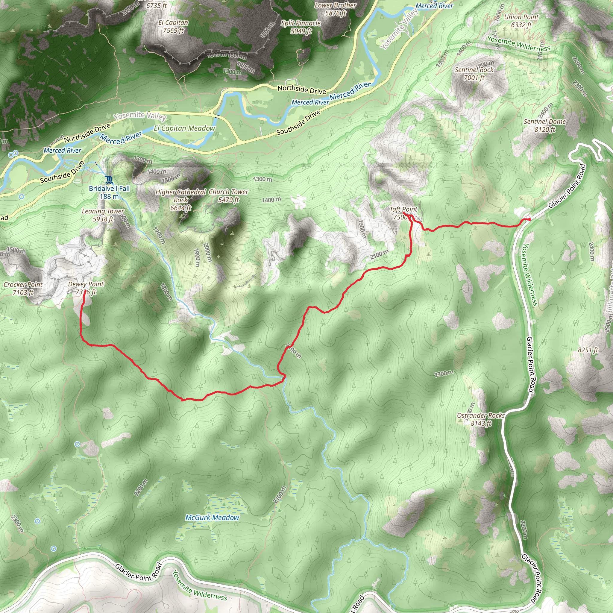 Dewey Point and Taft Point from Glacier Point Road mobile static map