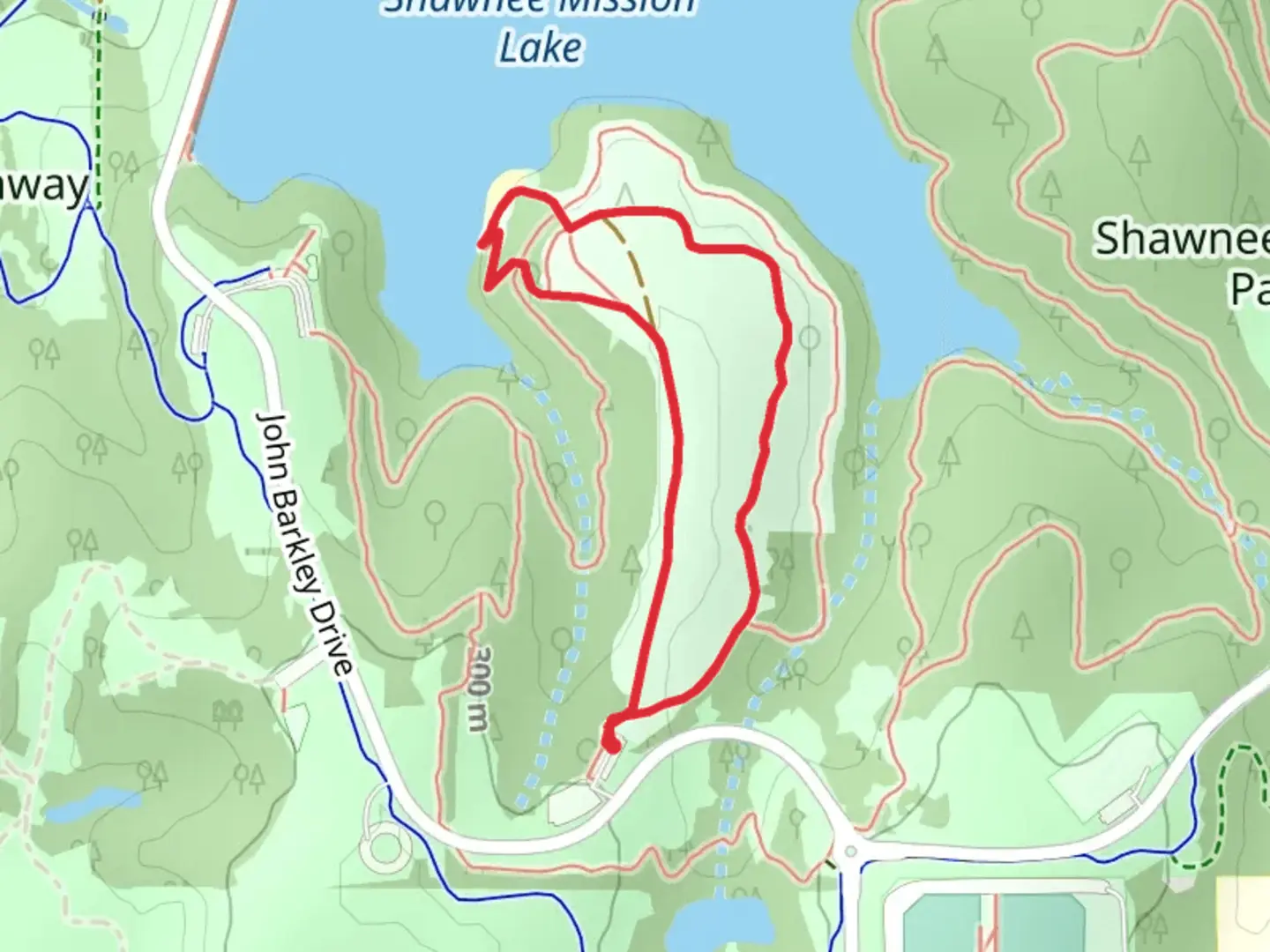 An image depicting the trail Shawnee Mission Lake Loop and its surrounding area.