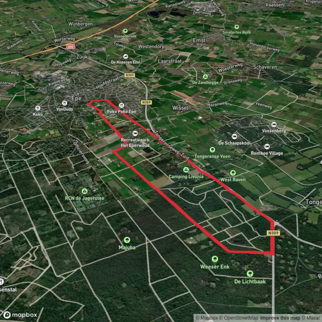 An image depicting the trail Tongerense Weg and Schot Weg and its surrounding area.