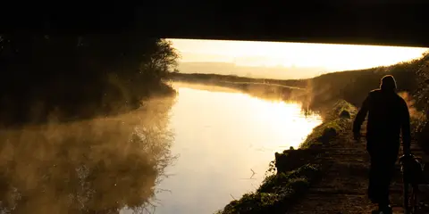 An image depicting the trail Walk along Llangollen Canal and its surrounding area.