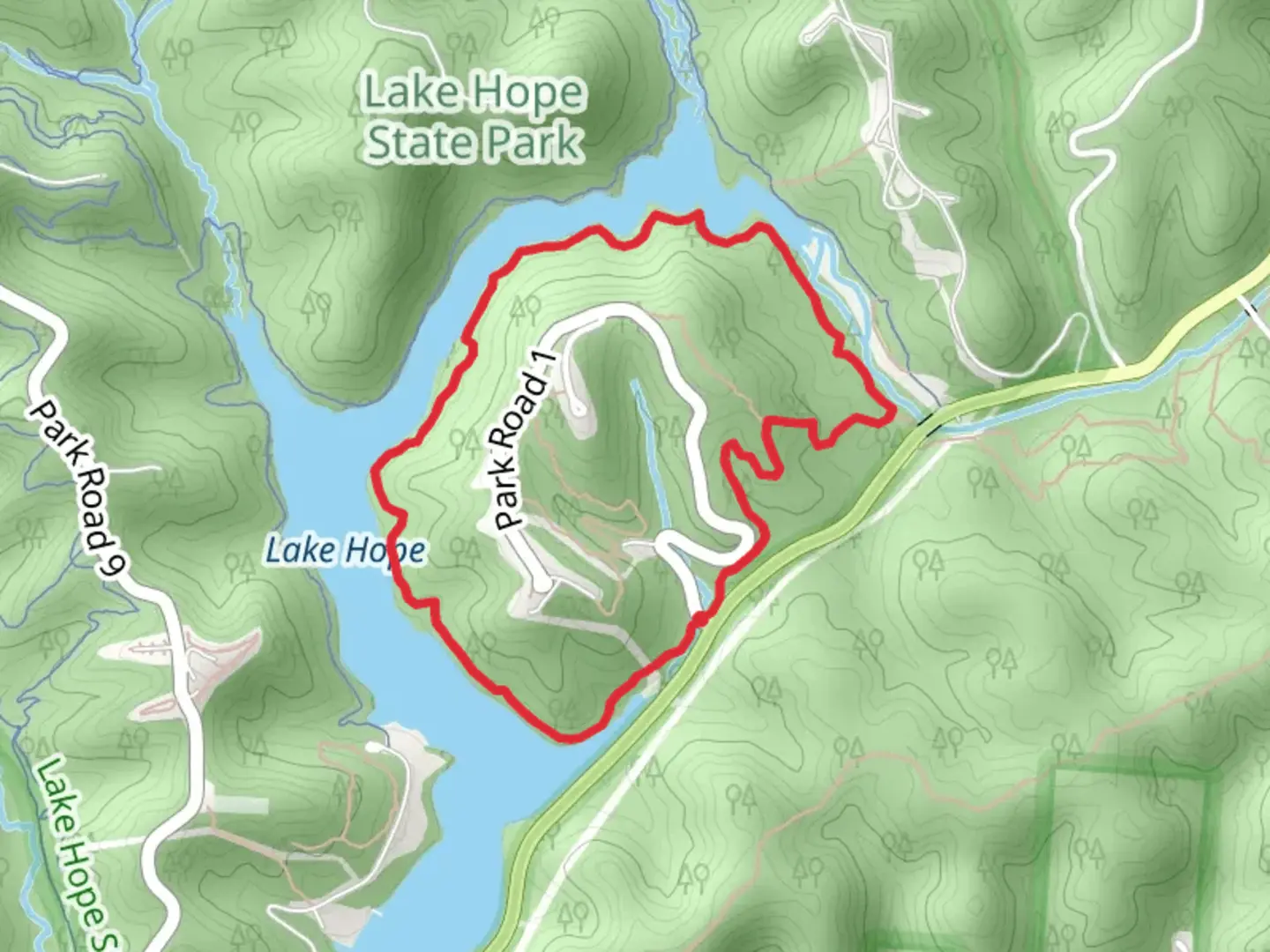 An image depicting the trail Lake Hope - Peninsula Loop Trail and its surrounding area.