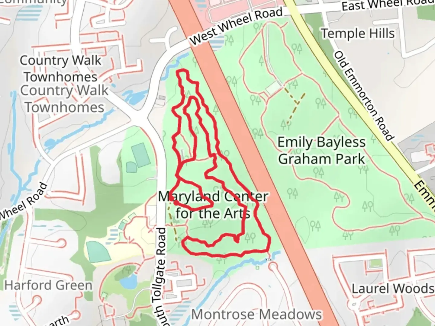 An image depicting the trail Bear Adventurel Trail and Story Forest Trail Loop and its surrounding area.