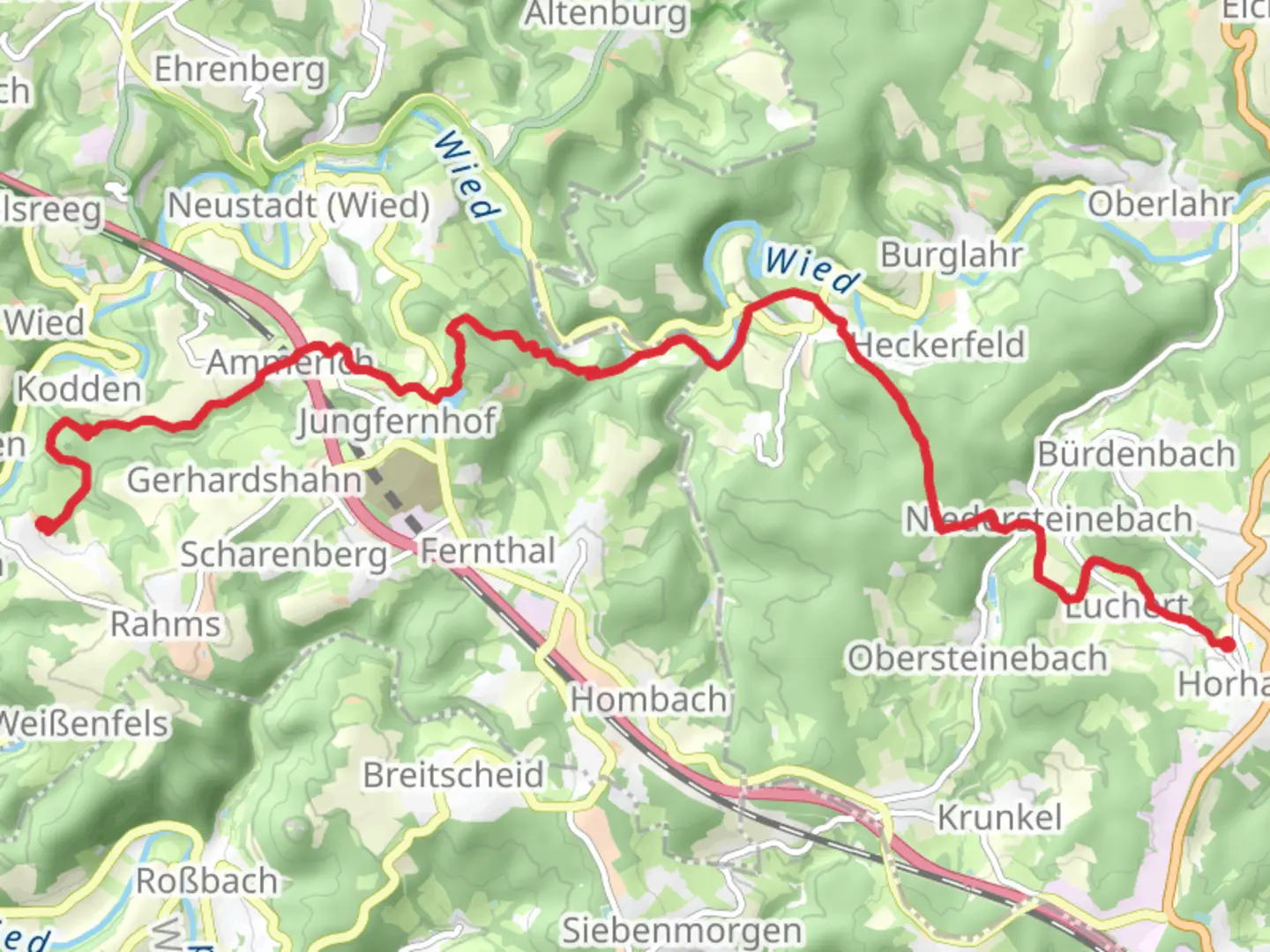 An image depicting the trail Horhausen to Strauscheid Walk and its surrounding area.
