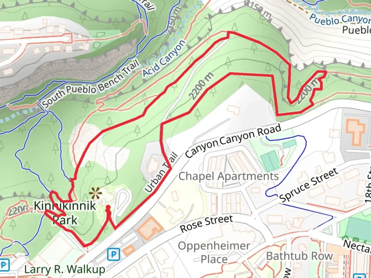 An image depicting the trail Pueblo rim and Kinnikinnik Park Loop and its surrounding area.