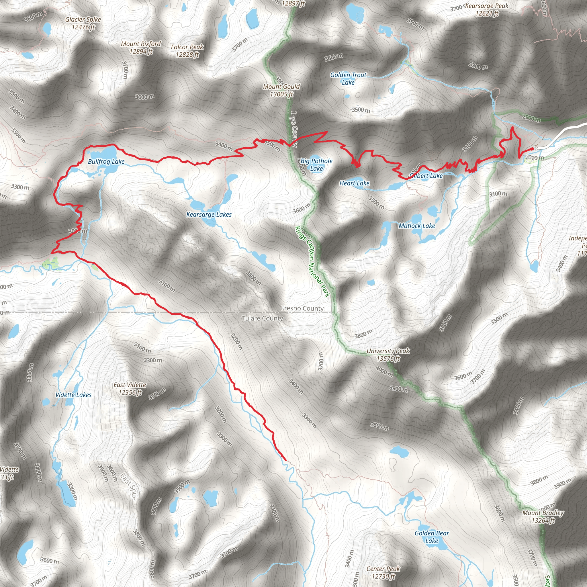 Gilbert, Flower and Matlock Lakes via Bullfrog Lake Trail mobile static map