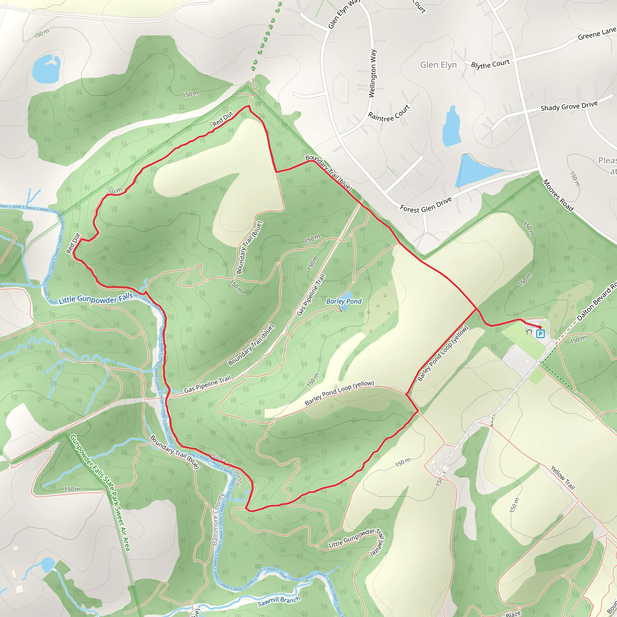 Little Gunpowder Trail - White, Red Dot and Boundary Trail - Blue Loop mobile static map