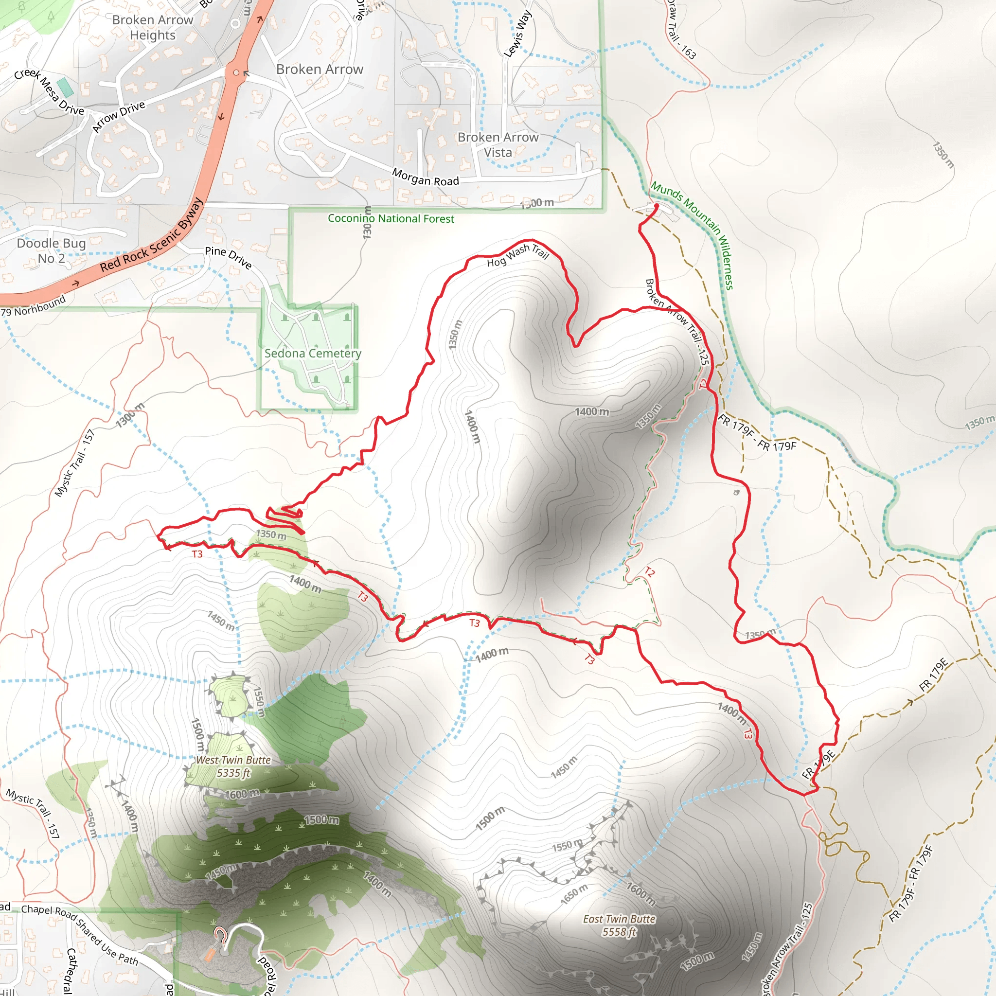Broken Arrow, Hog Heaven and Hog Wash Loop Trail mobile static map