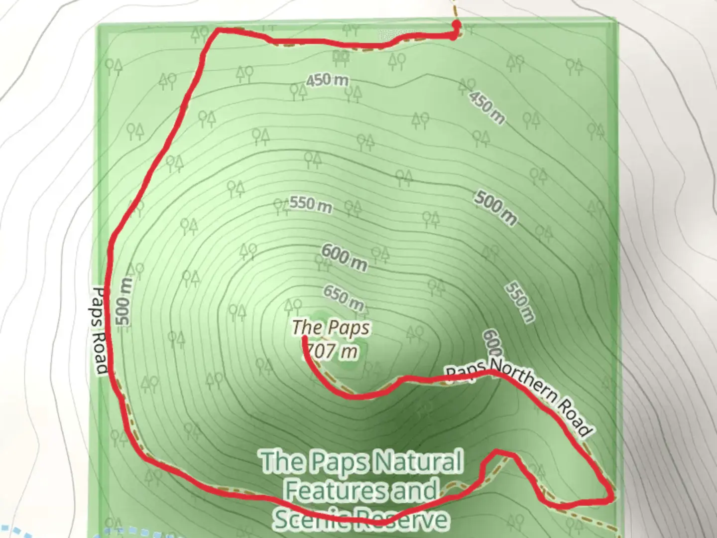 An image depicting the trail The Paps Lookout Trail and its surrounding area.